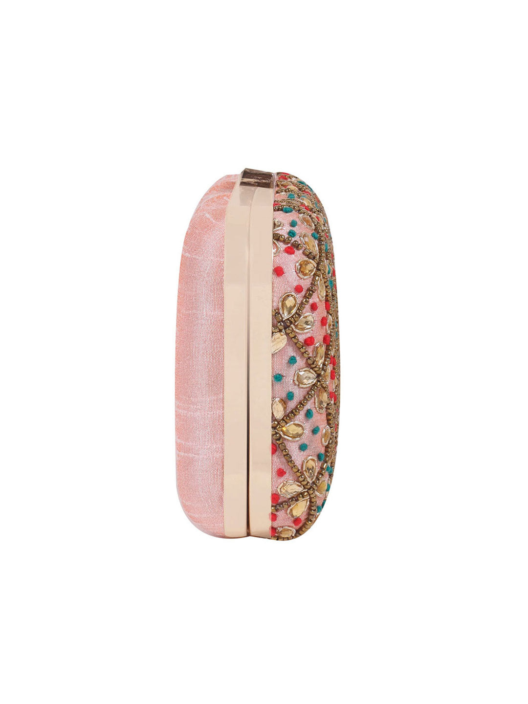 Embroidery Peach Clutch Bag For Women & Girls