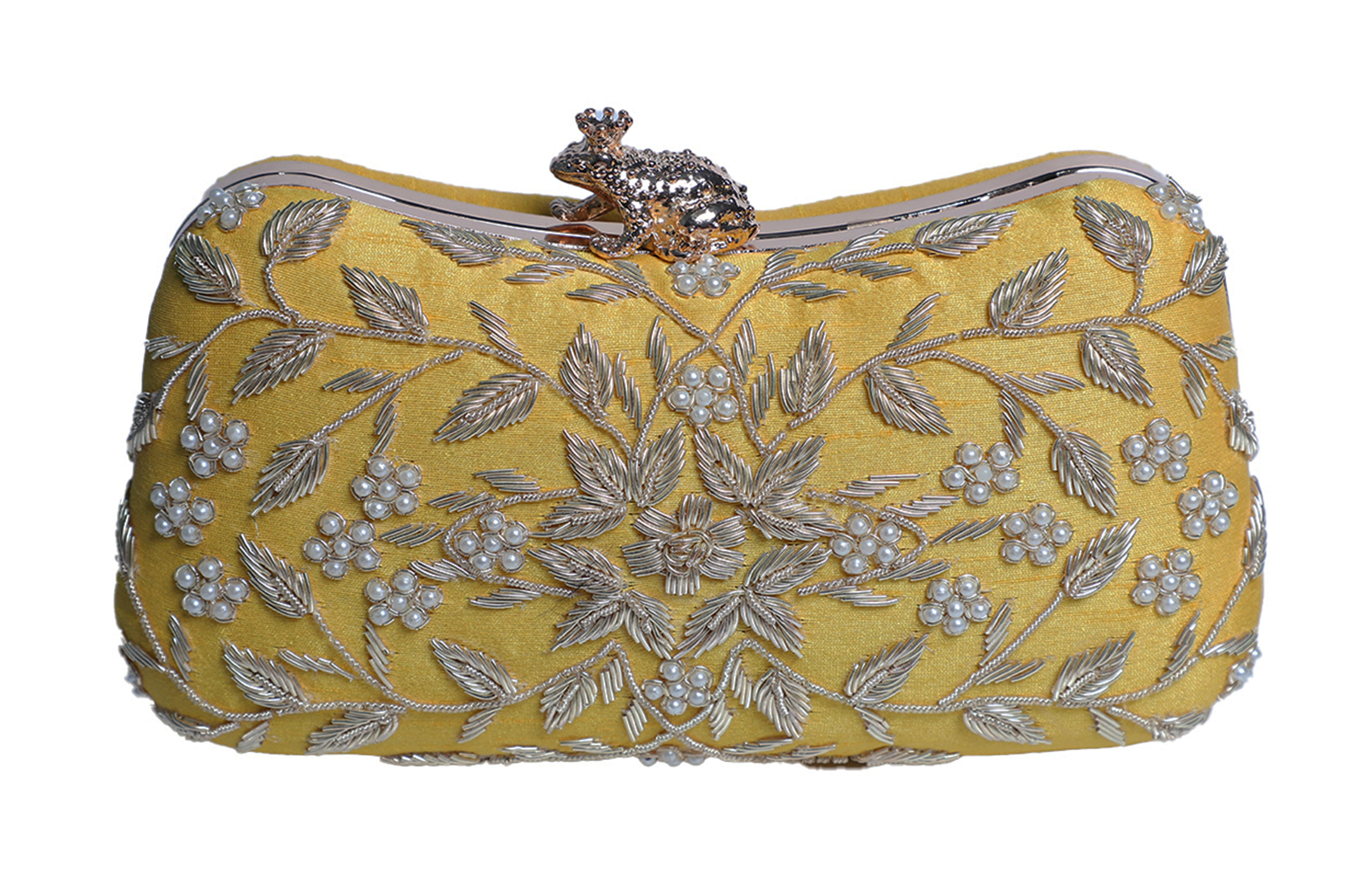 Designer Zardosi Shiny Yellow Clutch for Women & Girls