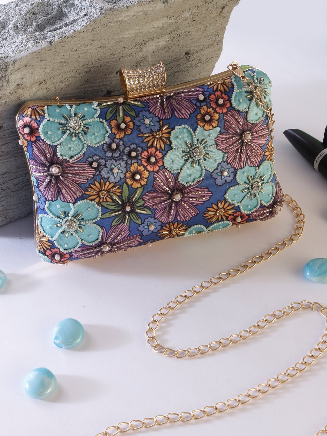 Swisni printed embroidered clutch bag