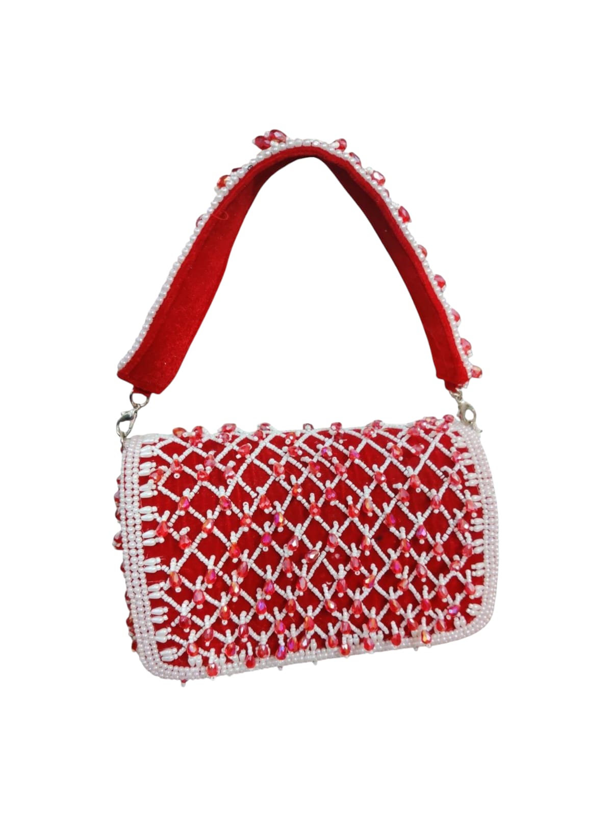 Red Crystal Drop Flap Bag