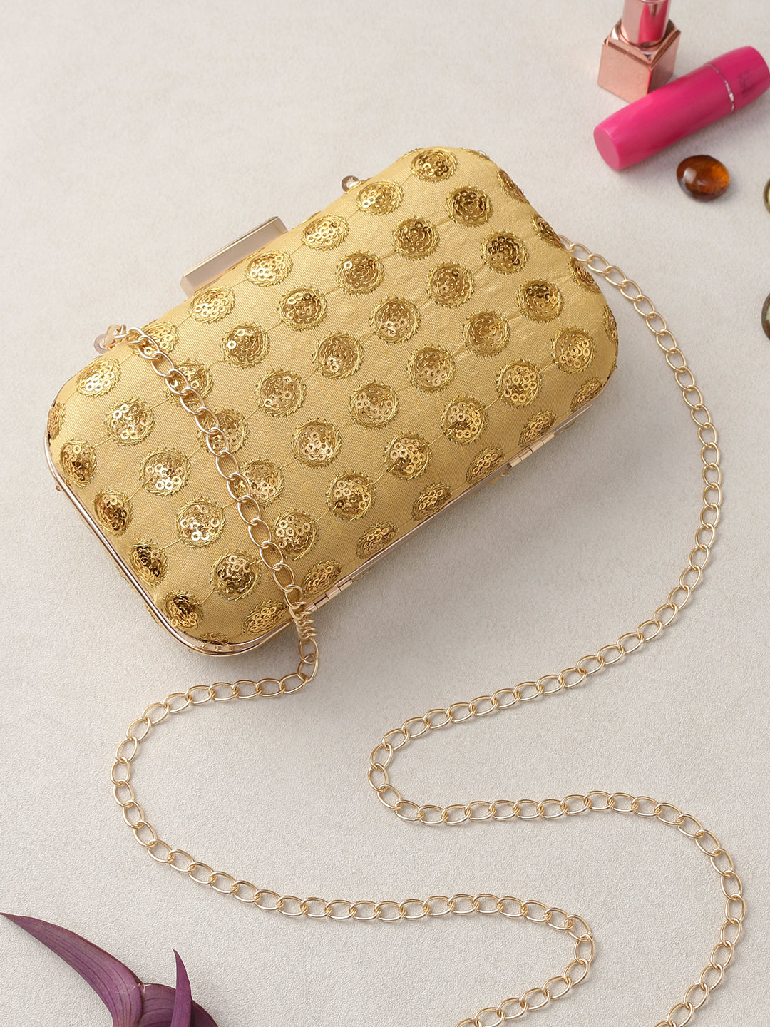 Swisni golden fabric clutch bag