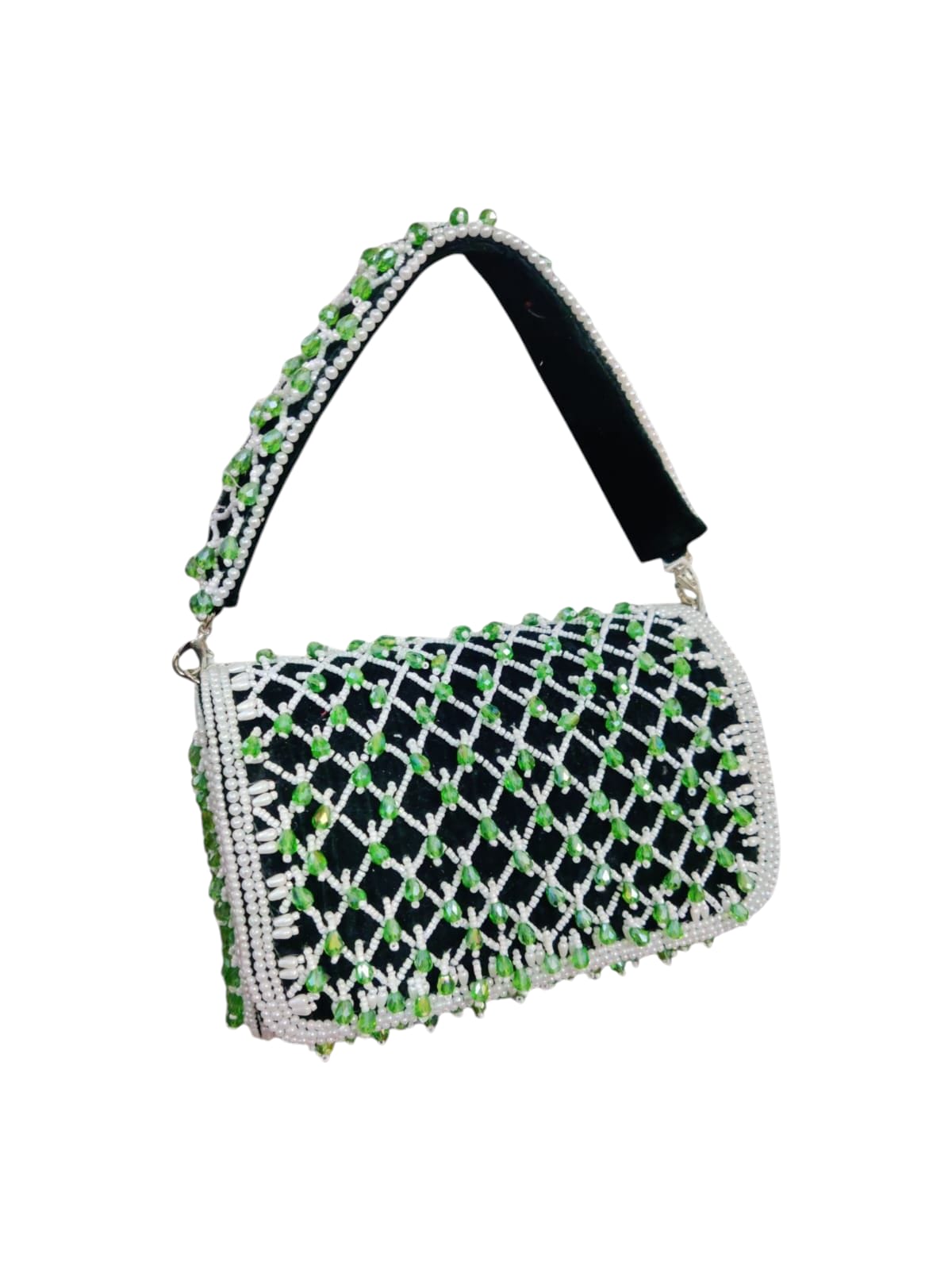 Green Crystal Drop Flap Bag