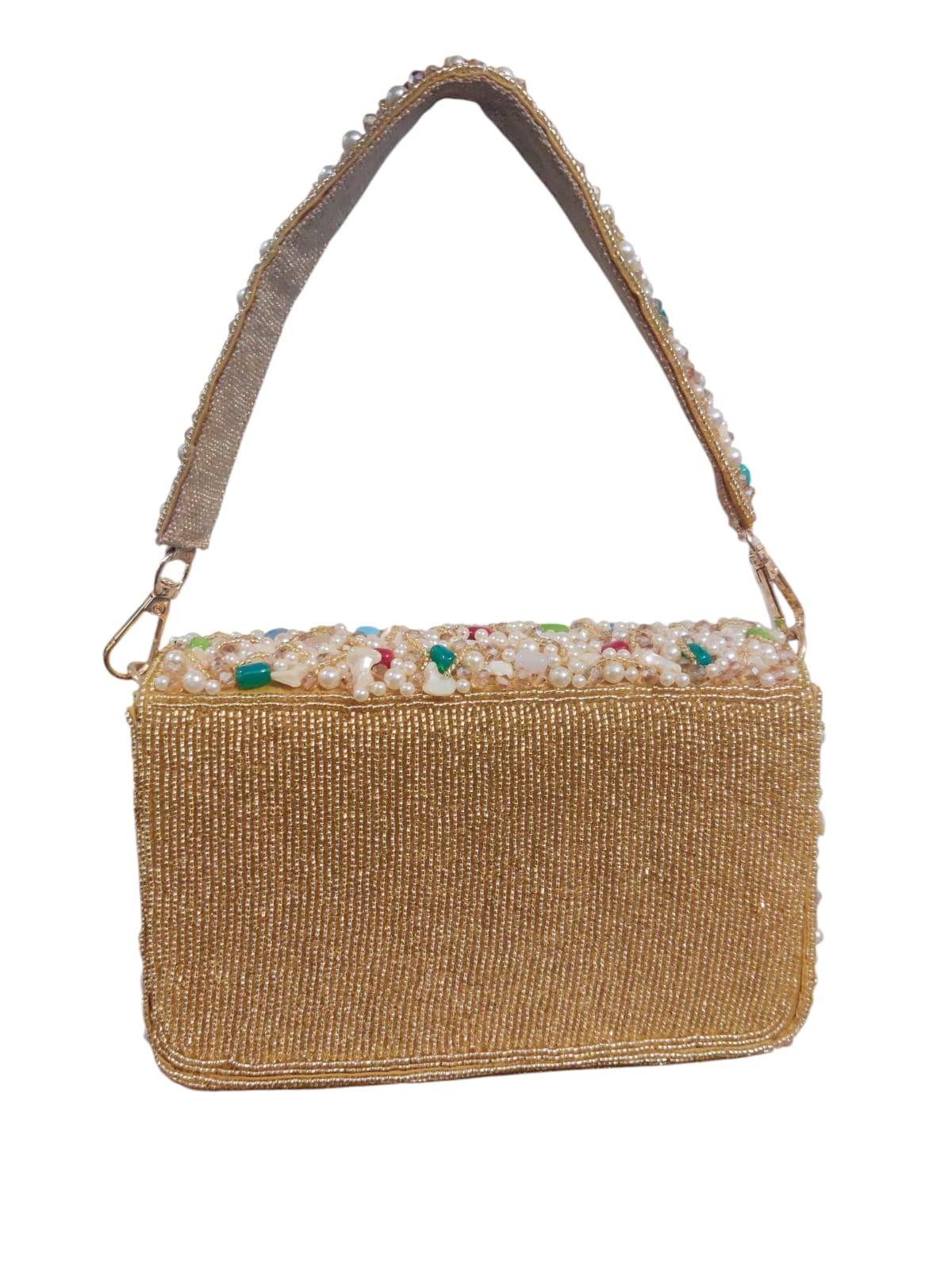 Golden Beaded Flap Bag