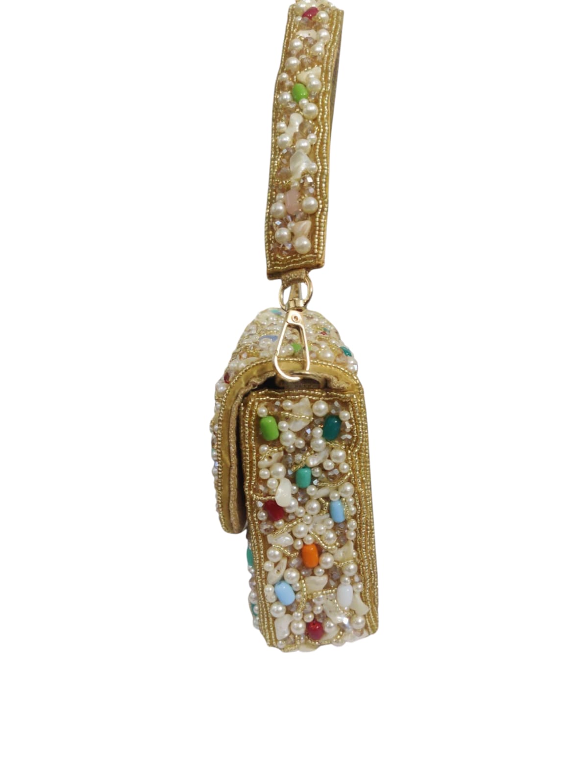 Golden Beaded Flap Bag