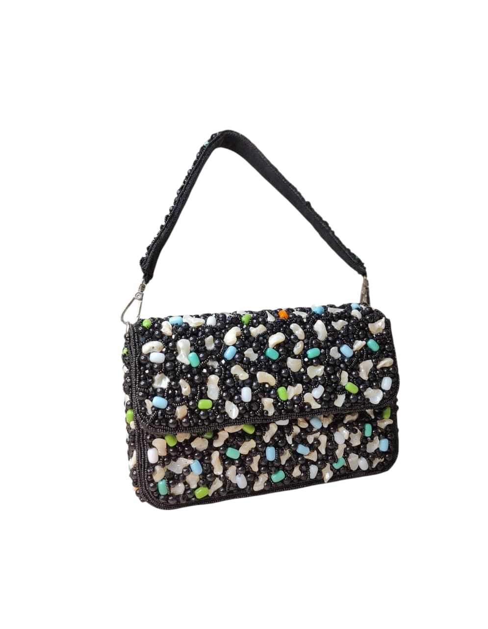 Black Beaded Flap Bag