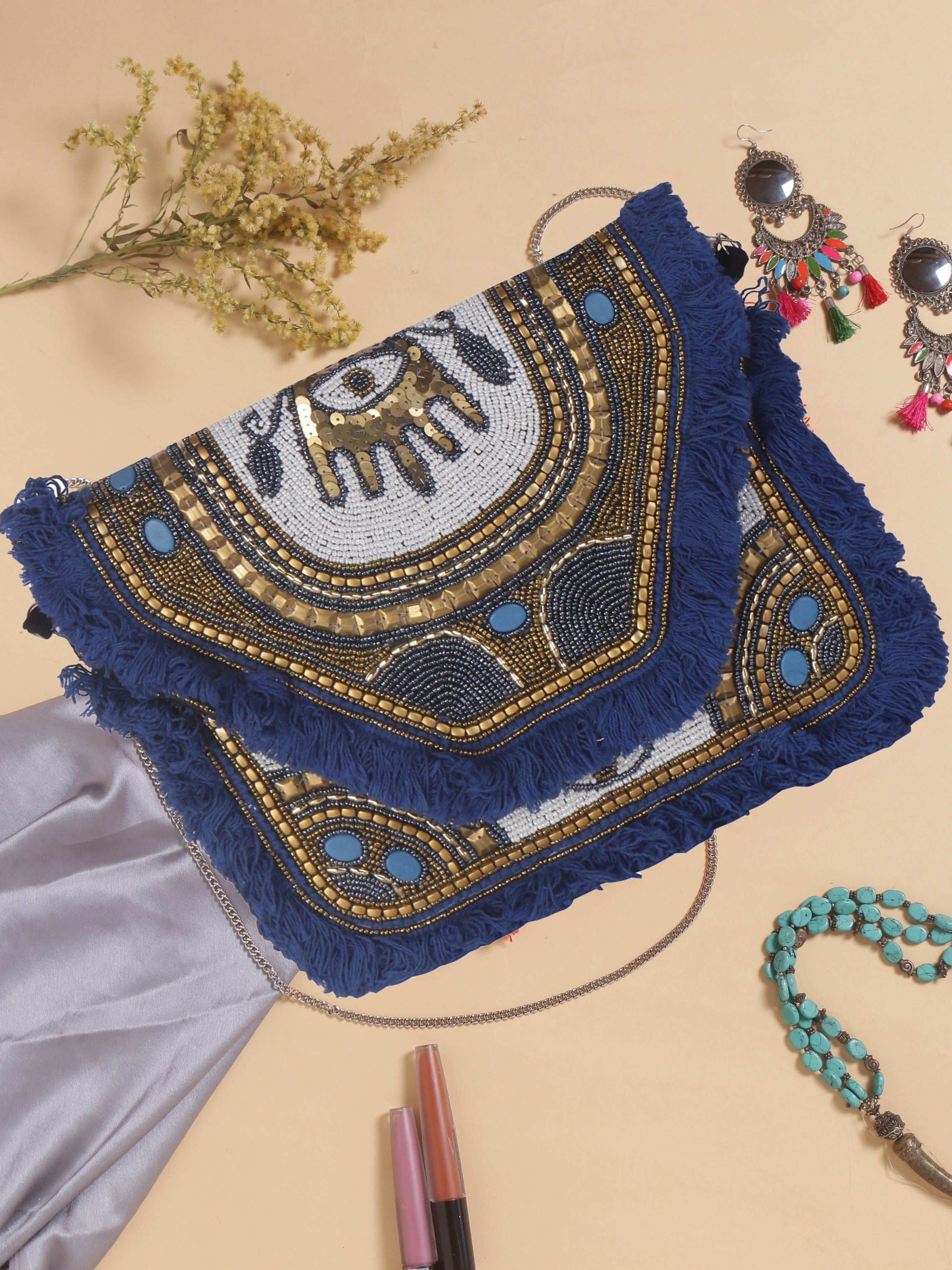 Swisni blue banjara boho bag