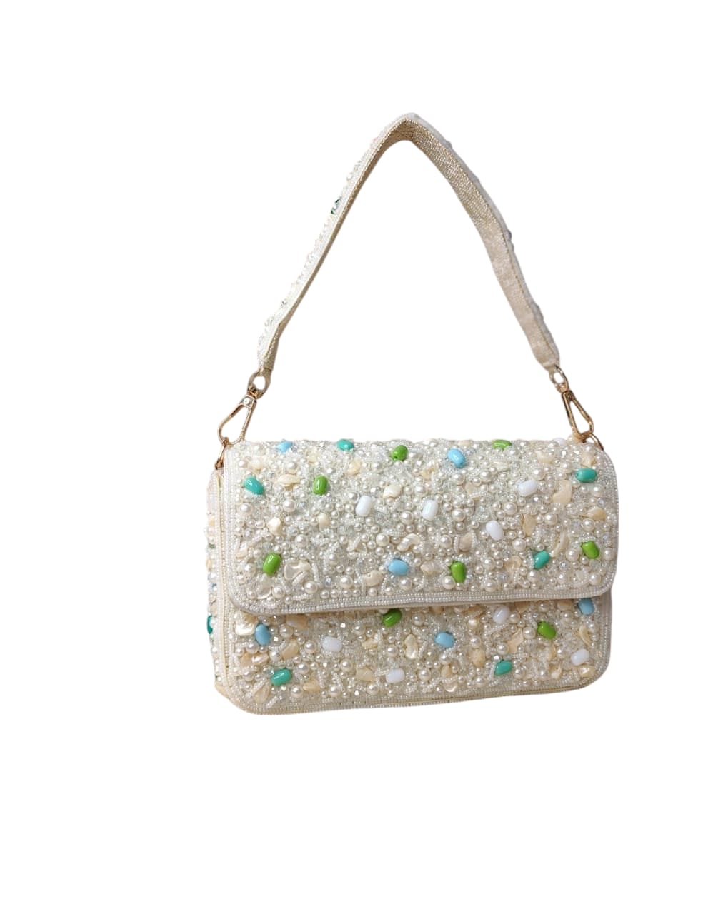 White Beaded Flap Bag