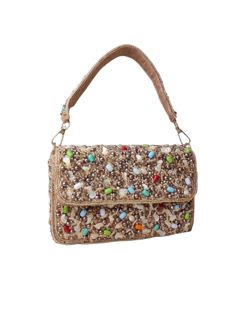 Dark Golden Beaded Flap Bag