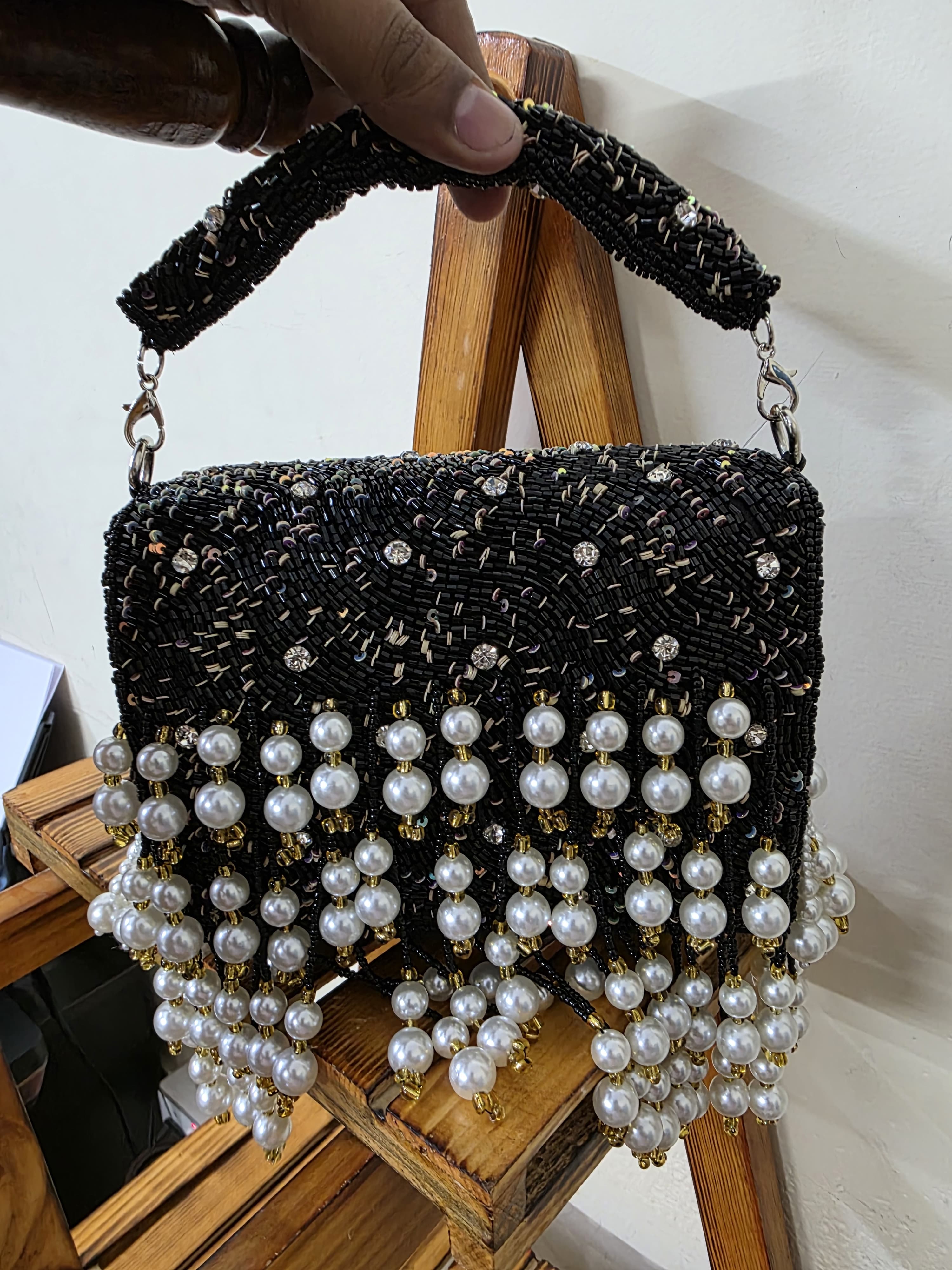Black Peral Flap Bag