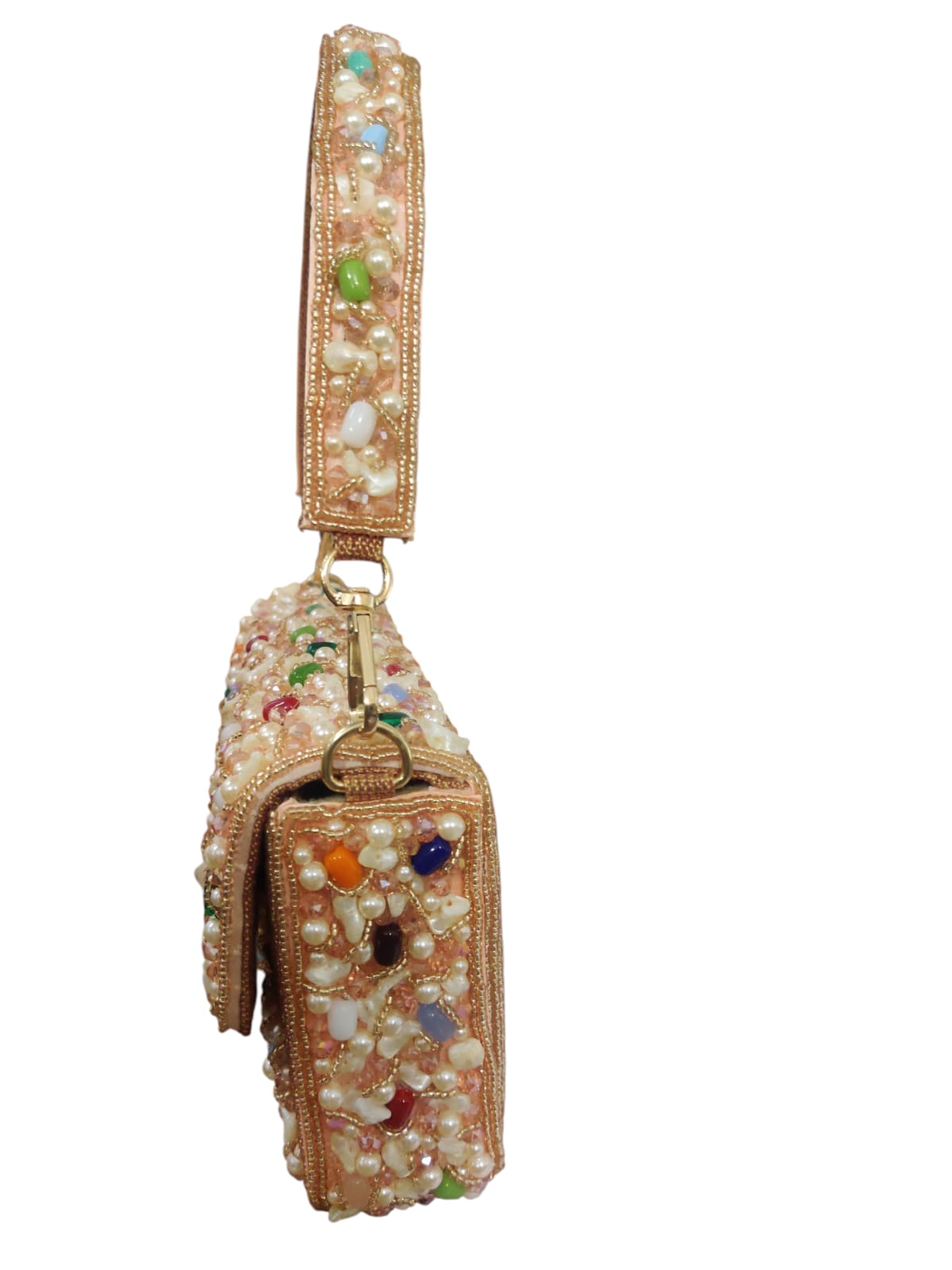 Peach Beaded Flap Bag