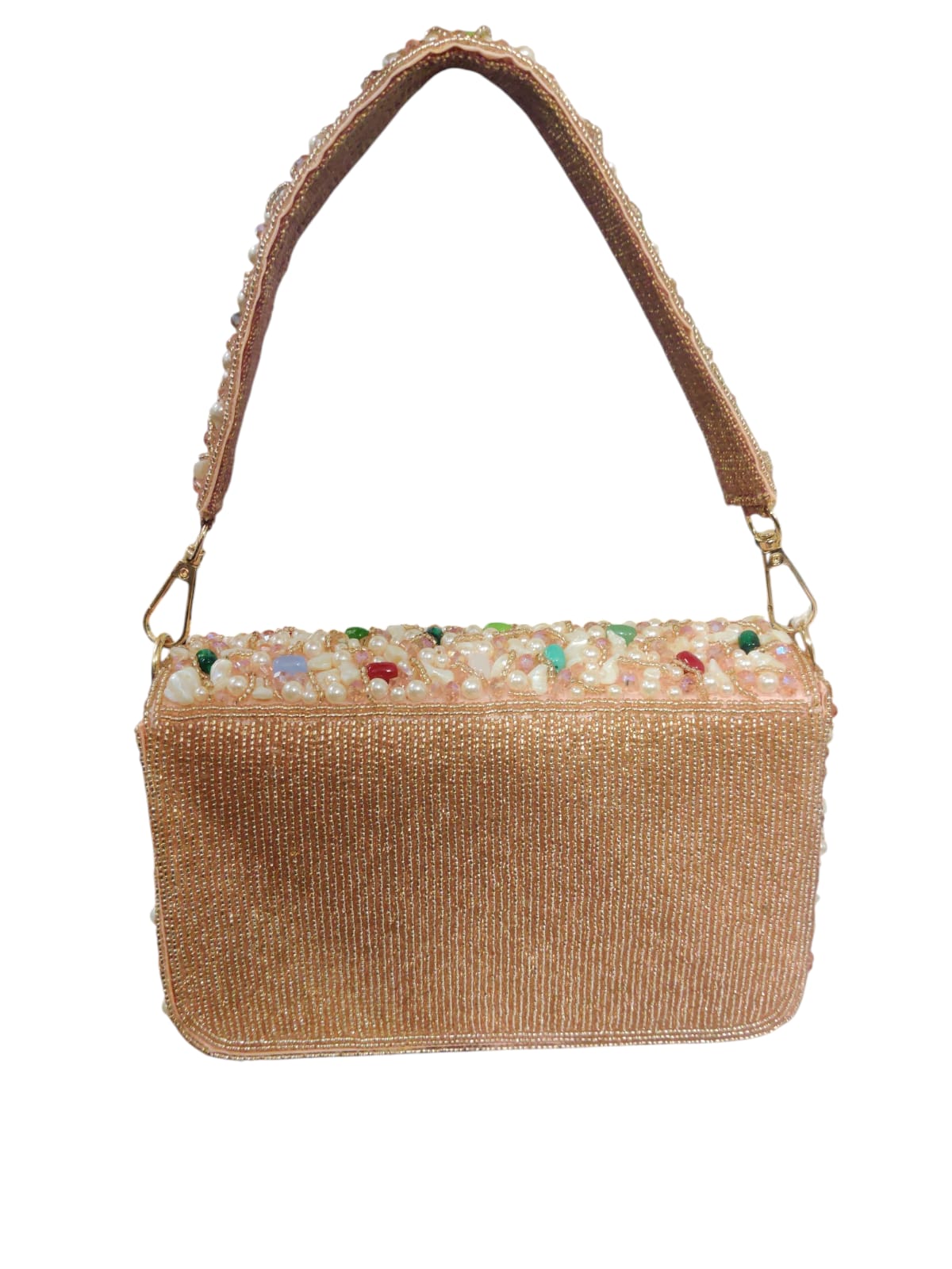 Peach Beaded Flap Bag