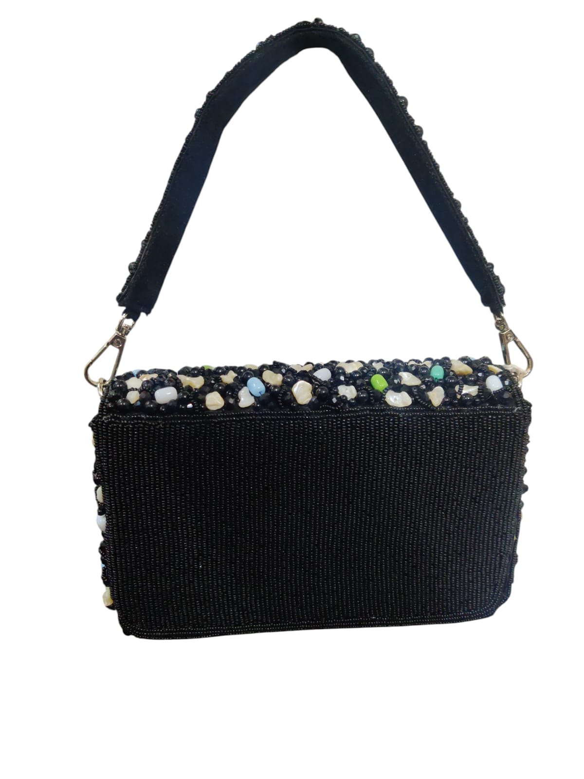 Black Beaded Flap Bag