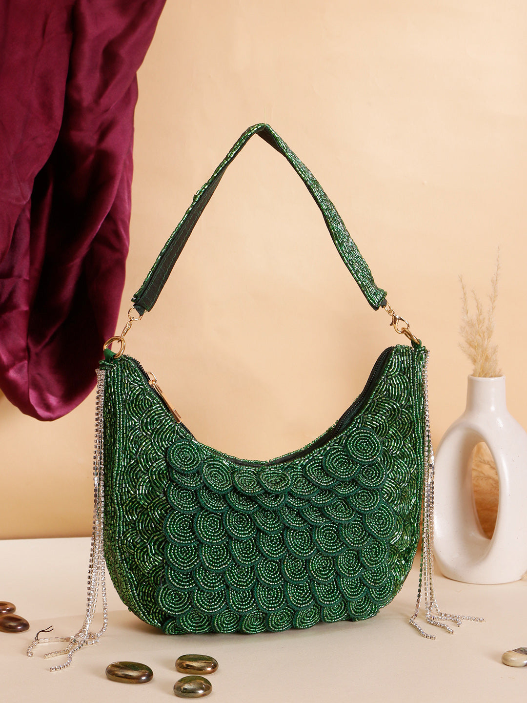 Swisni green brouch chain bag