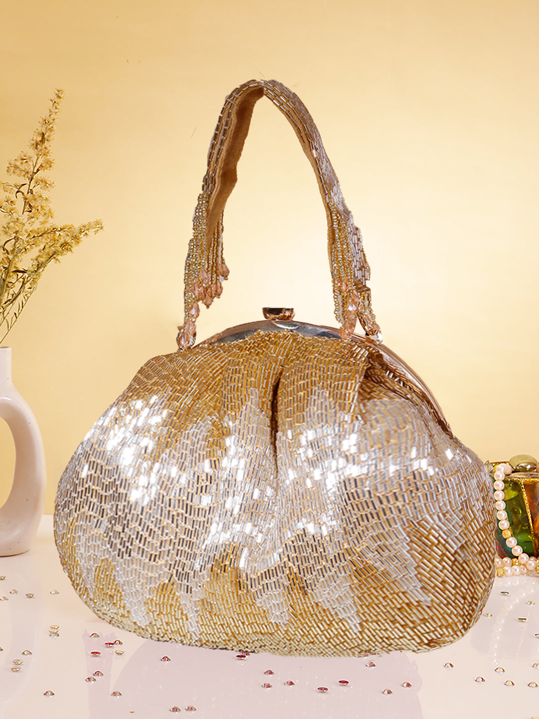 Swisni golden half frame clutch bag