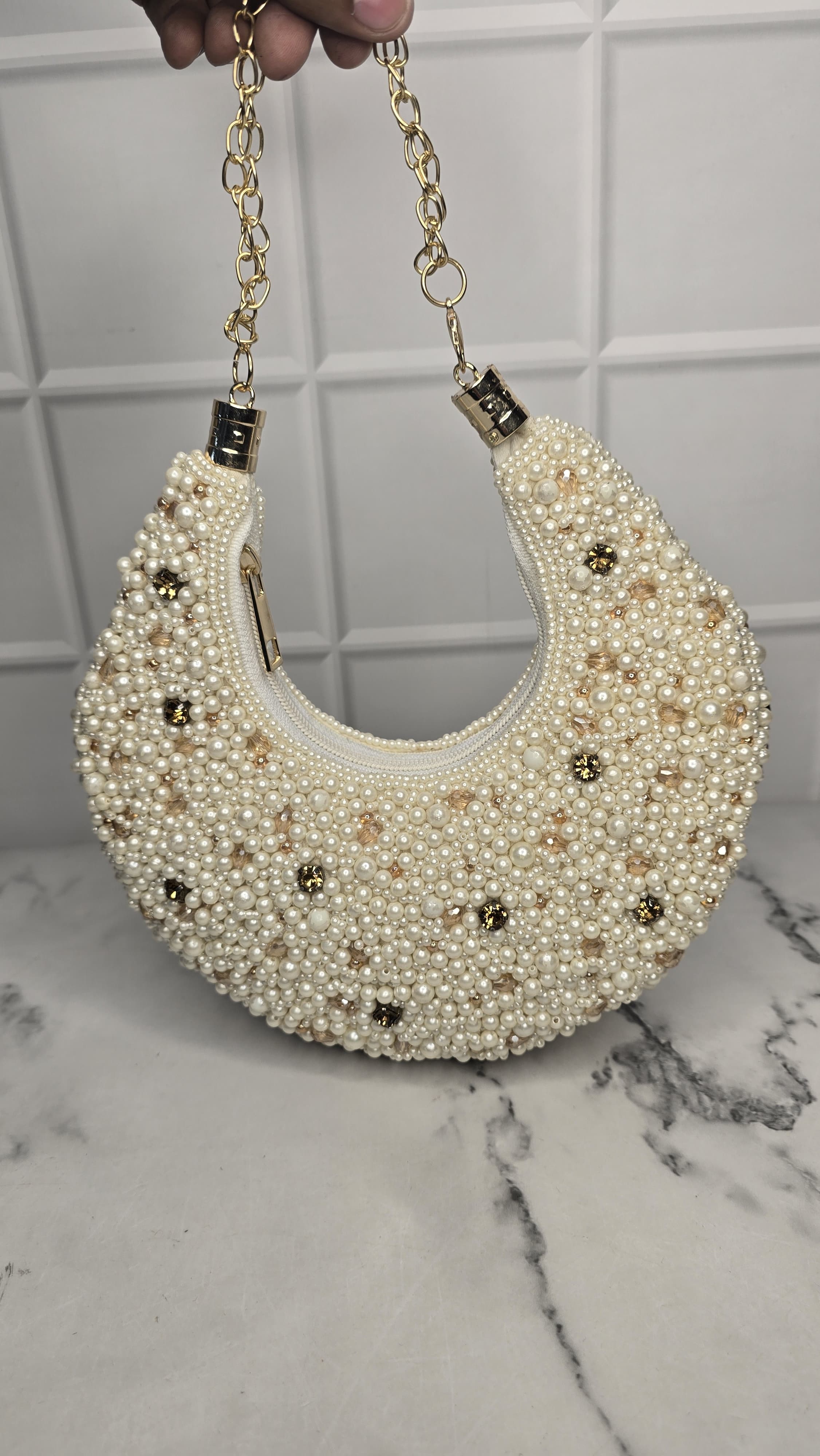 Embellished Moon Clutch