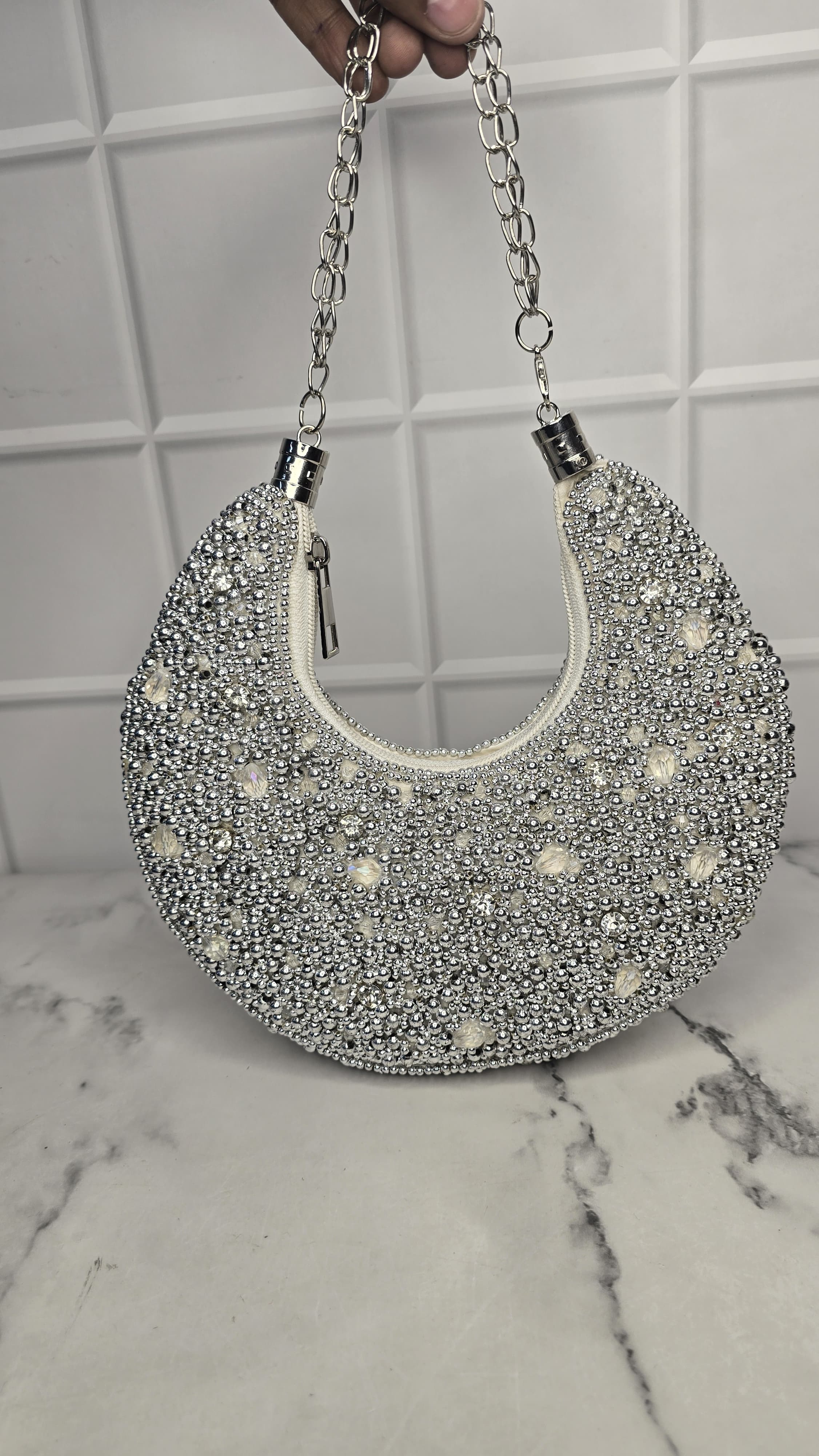 Embellished Moon Clutch