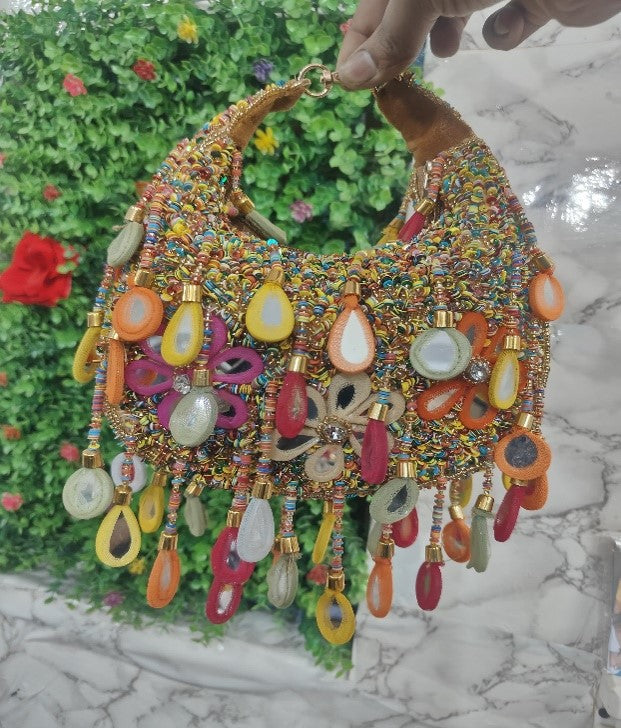 Multi Mirror Embroider Clutch Bag