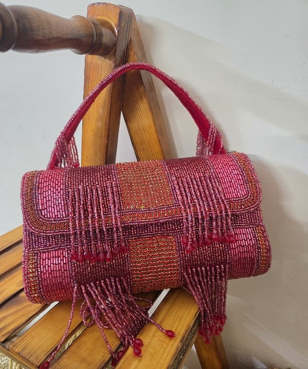 Maroon Crystal Flap Bag