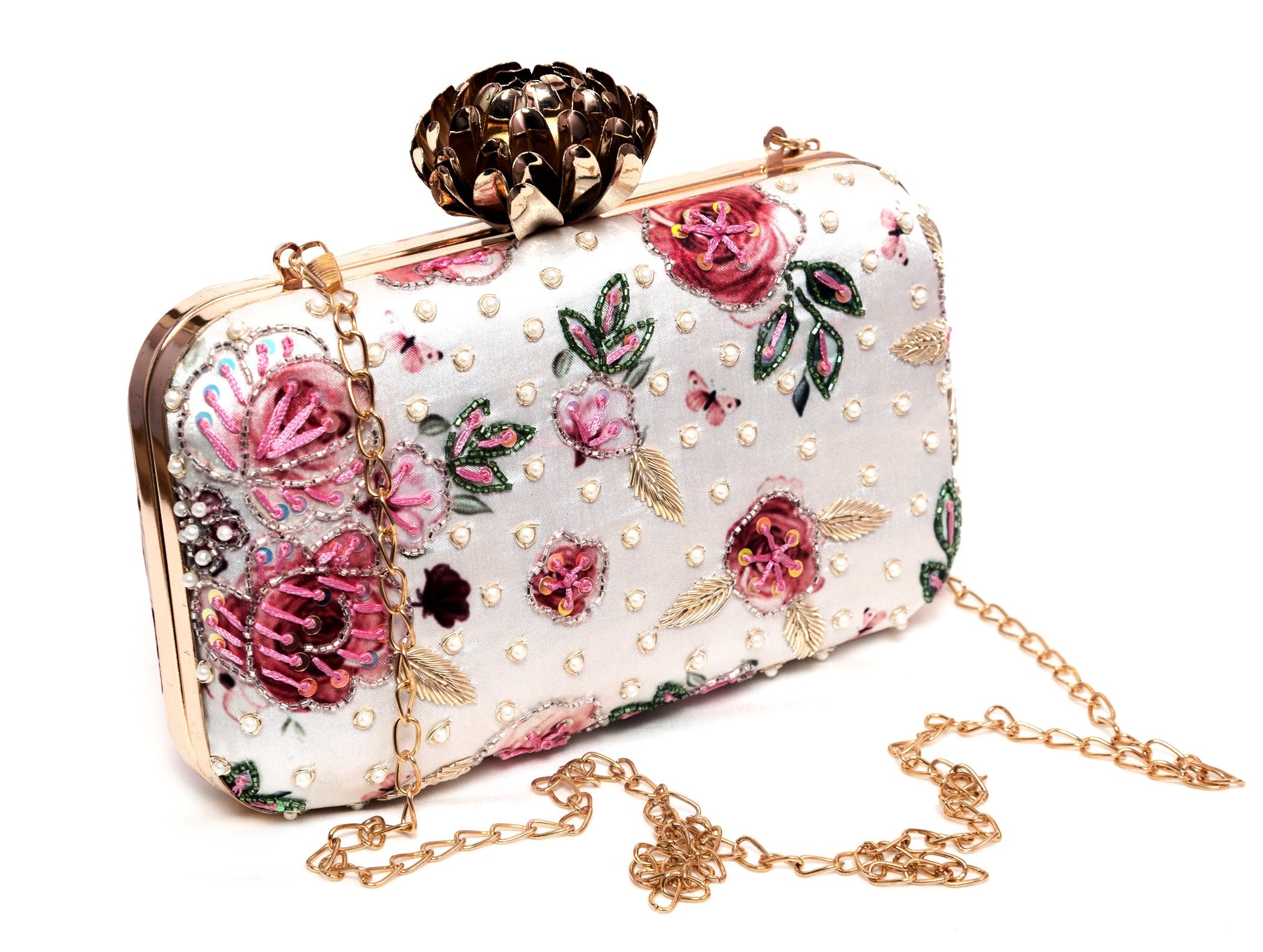 Fresh Floral Print Creamish Shade Designer Clutch for Women & Girls