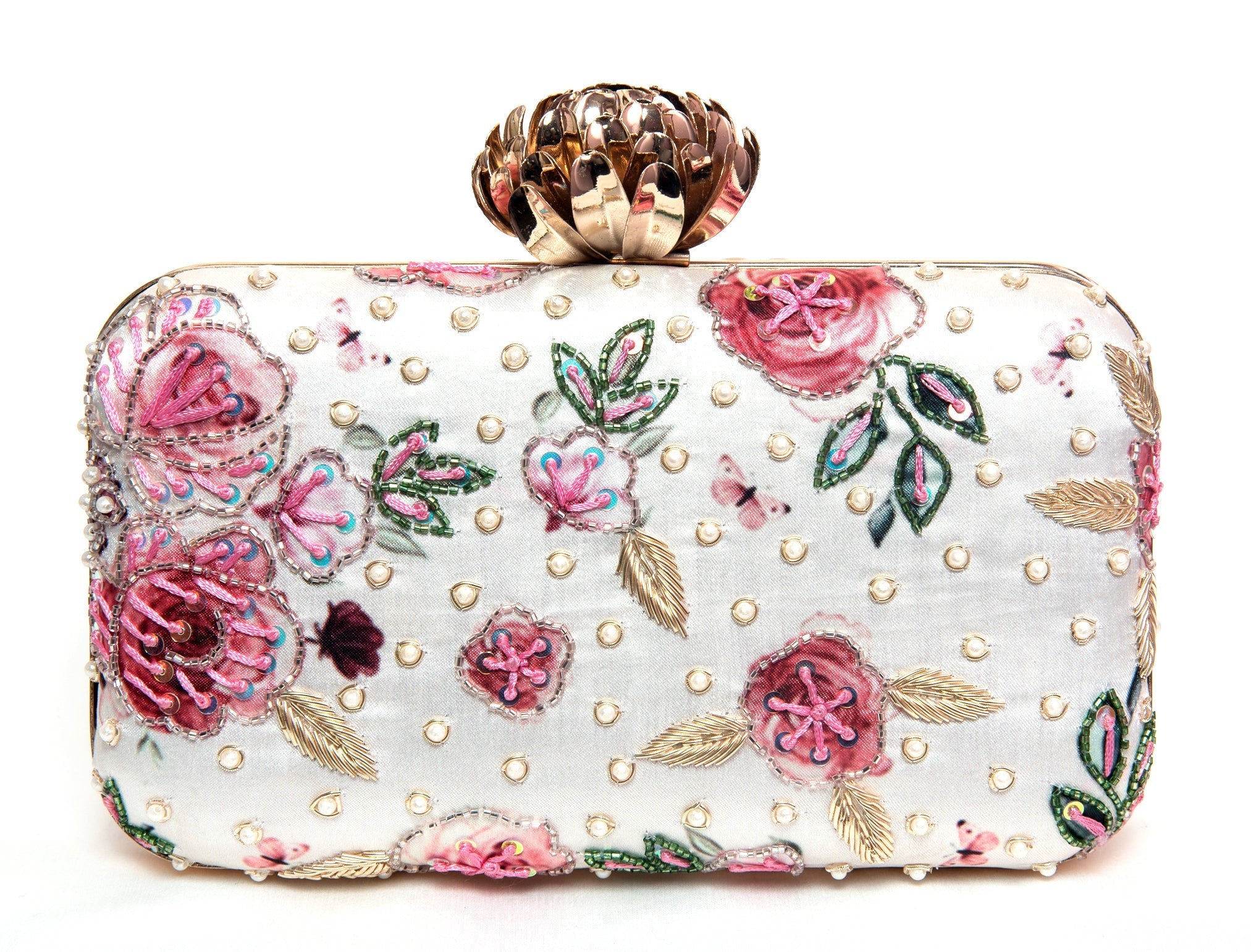Fresh Floral Print Creamish Shade Designer Clutch for Women & Girls