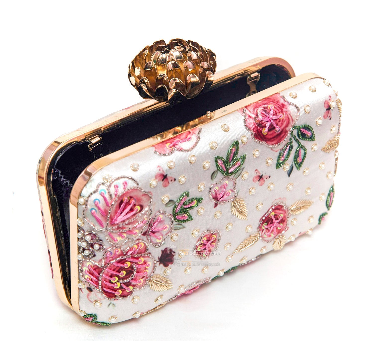 Fresh Floral Print Creamish Shade Designer Clutch for Women & Girls