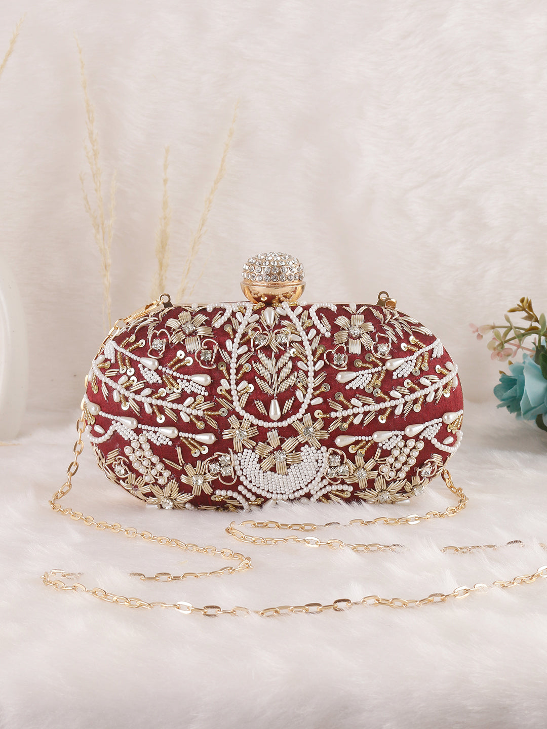 Swisni Black Pearly Half Frame Clutch Bag