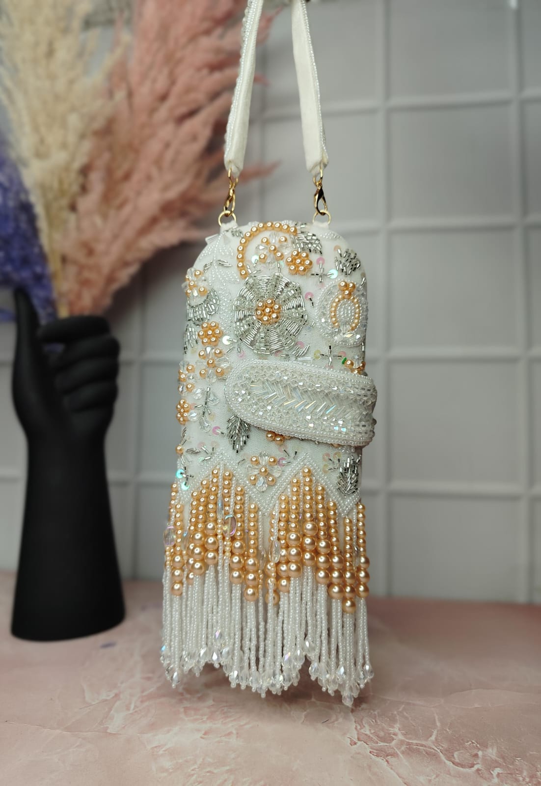 White Embroidered Clutch