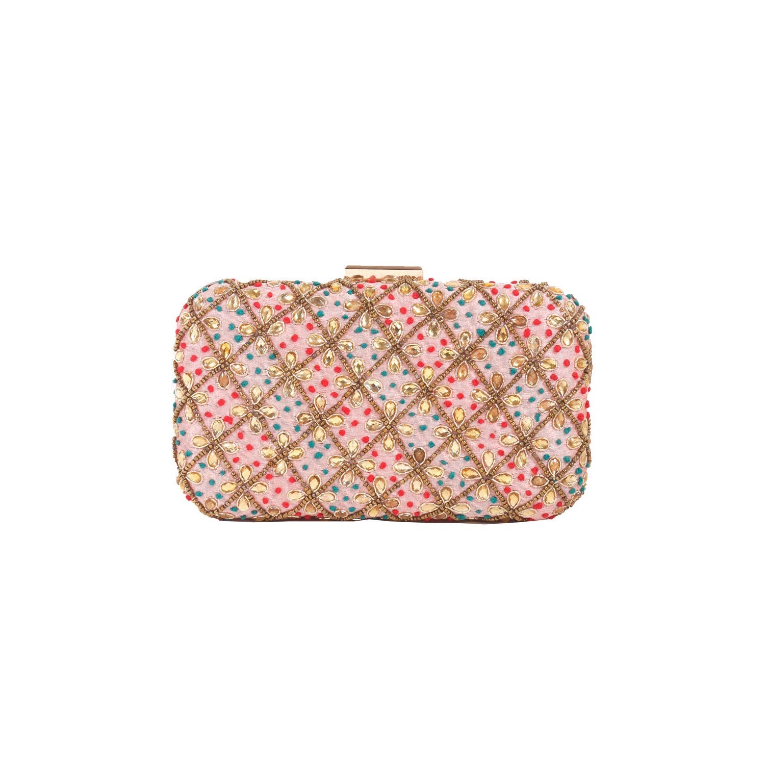 Embroidery Peach Clutch Bag For Women & Girls