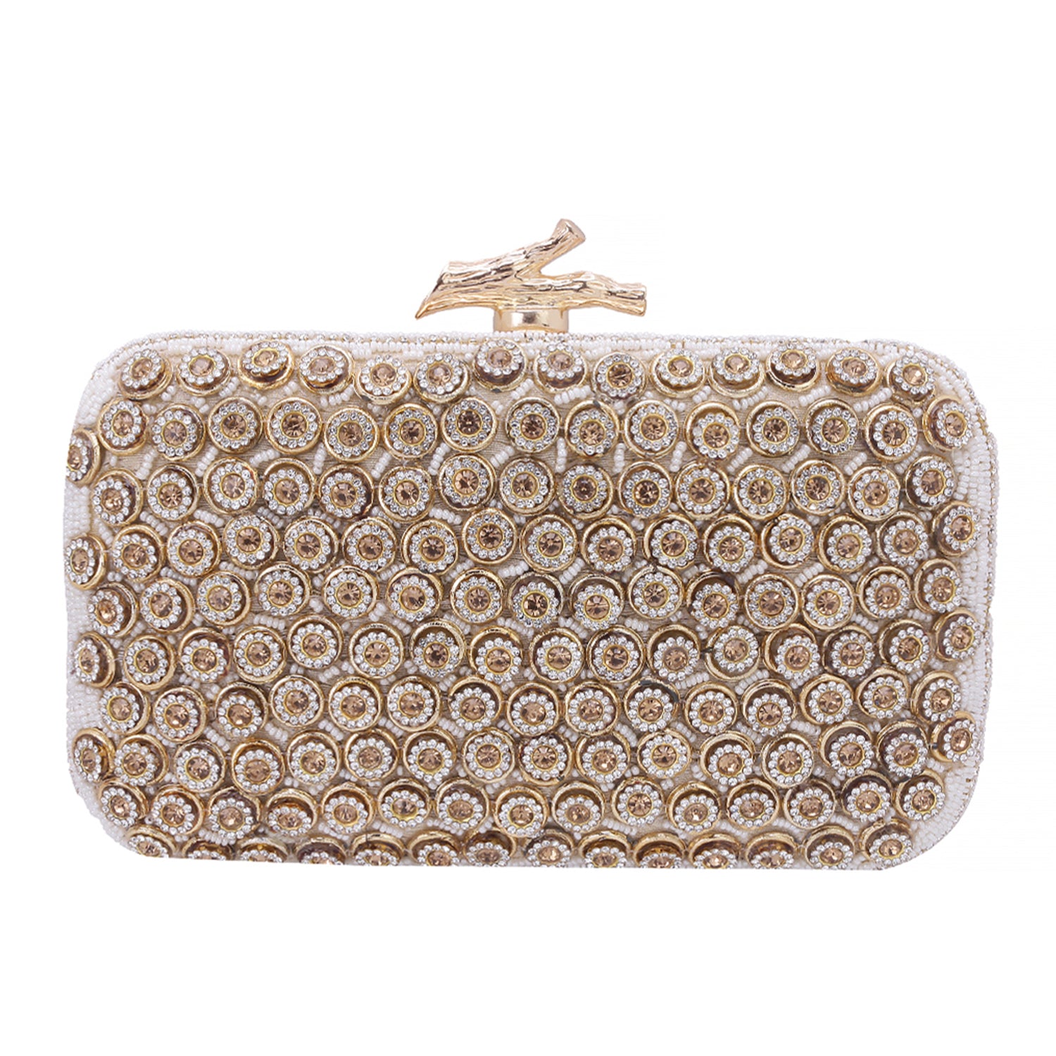 beige embroidered clutch