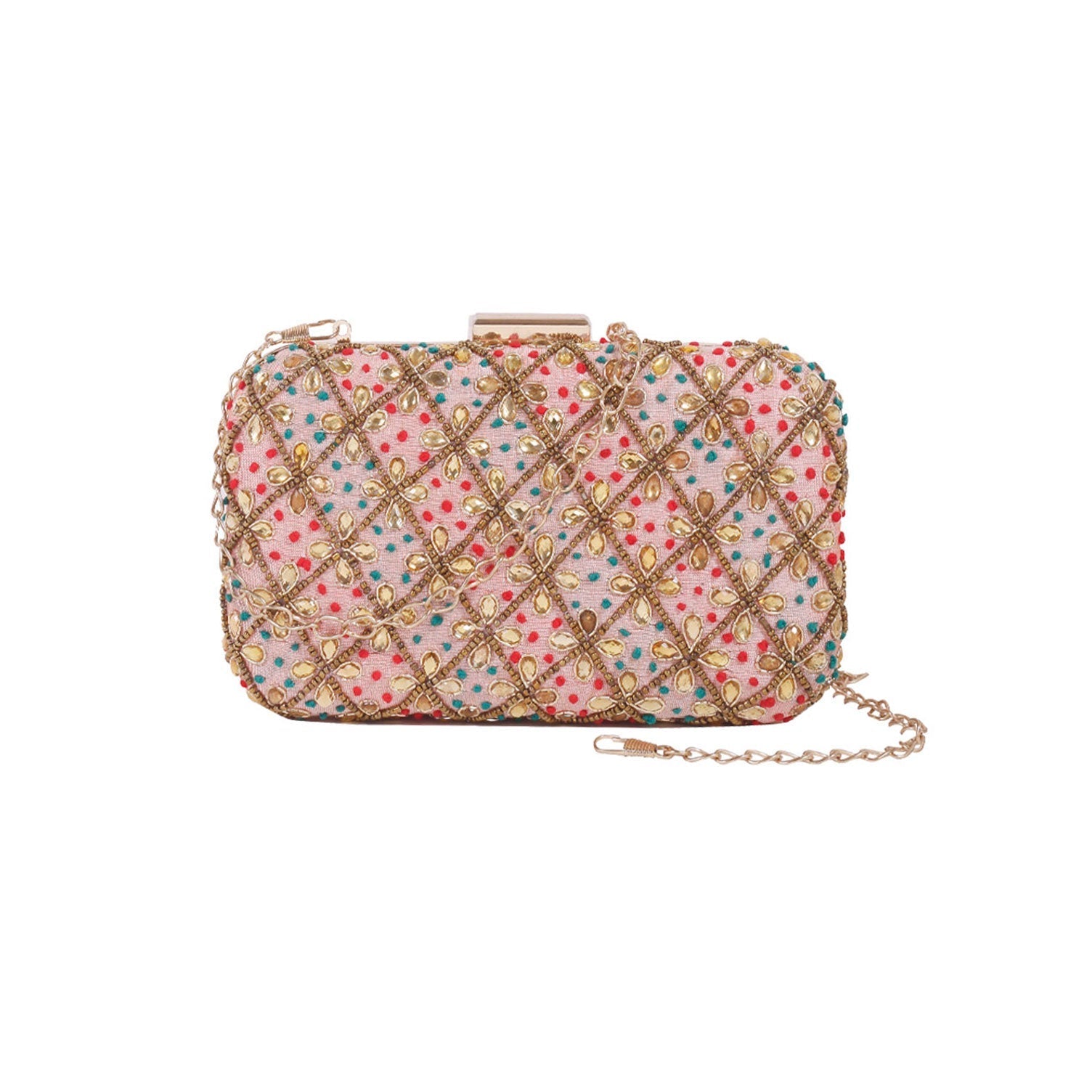 Embroidery Peach Clutch Bag For Women & Girls