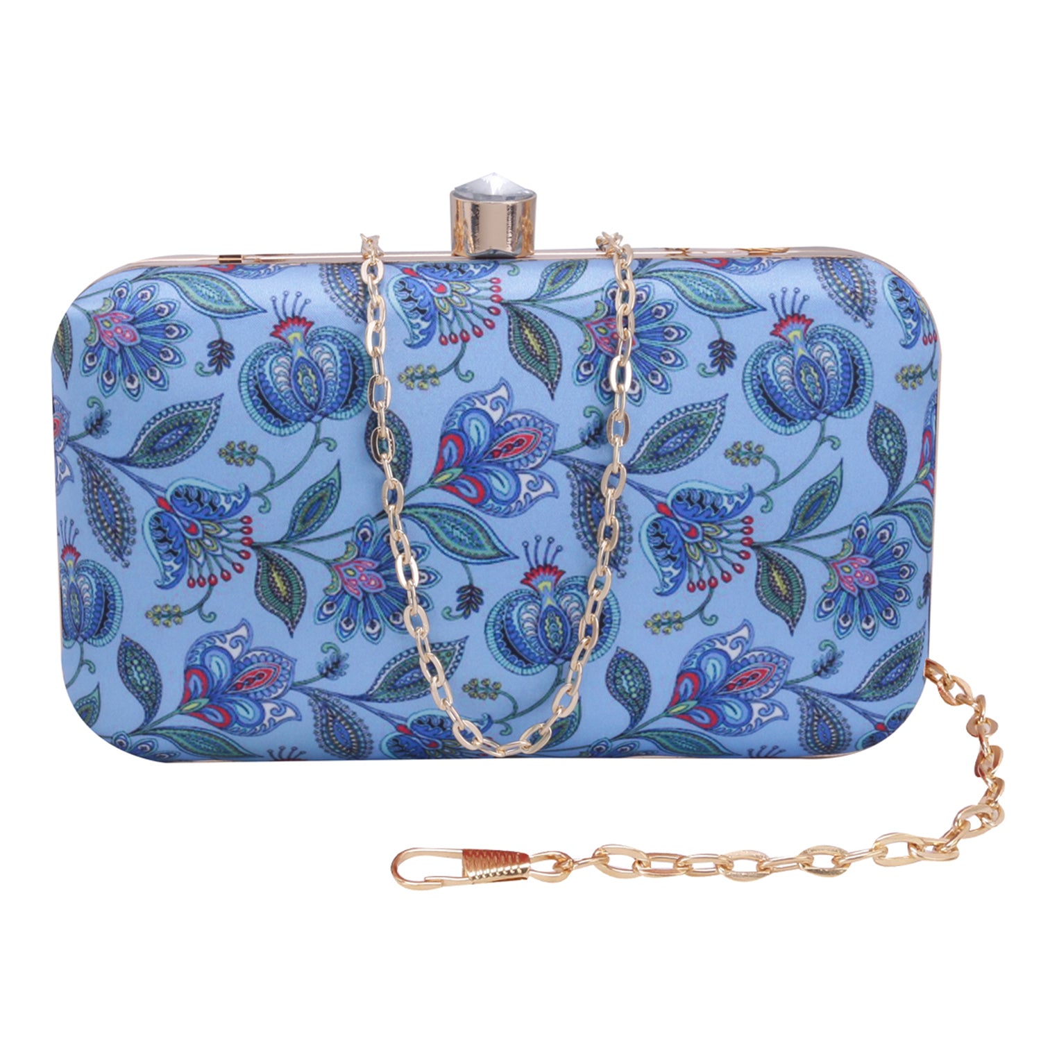 blue printed clutch