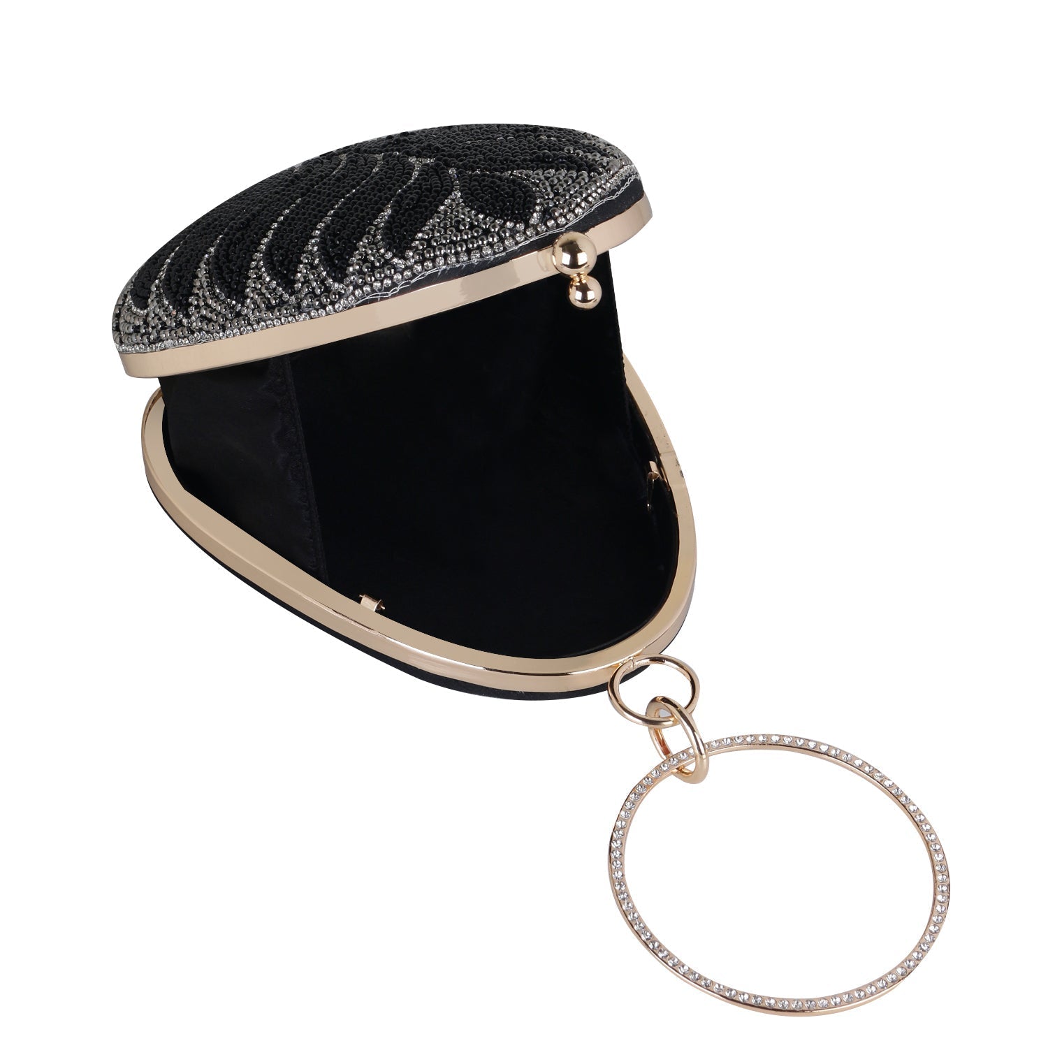 Exclusive Embroidered egg shape Designer black clutch