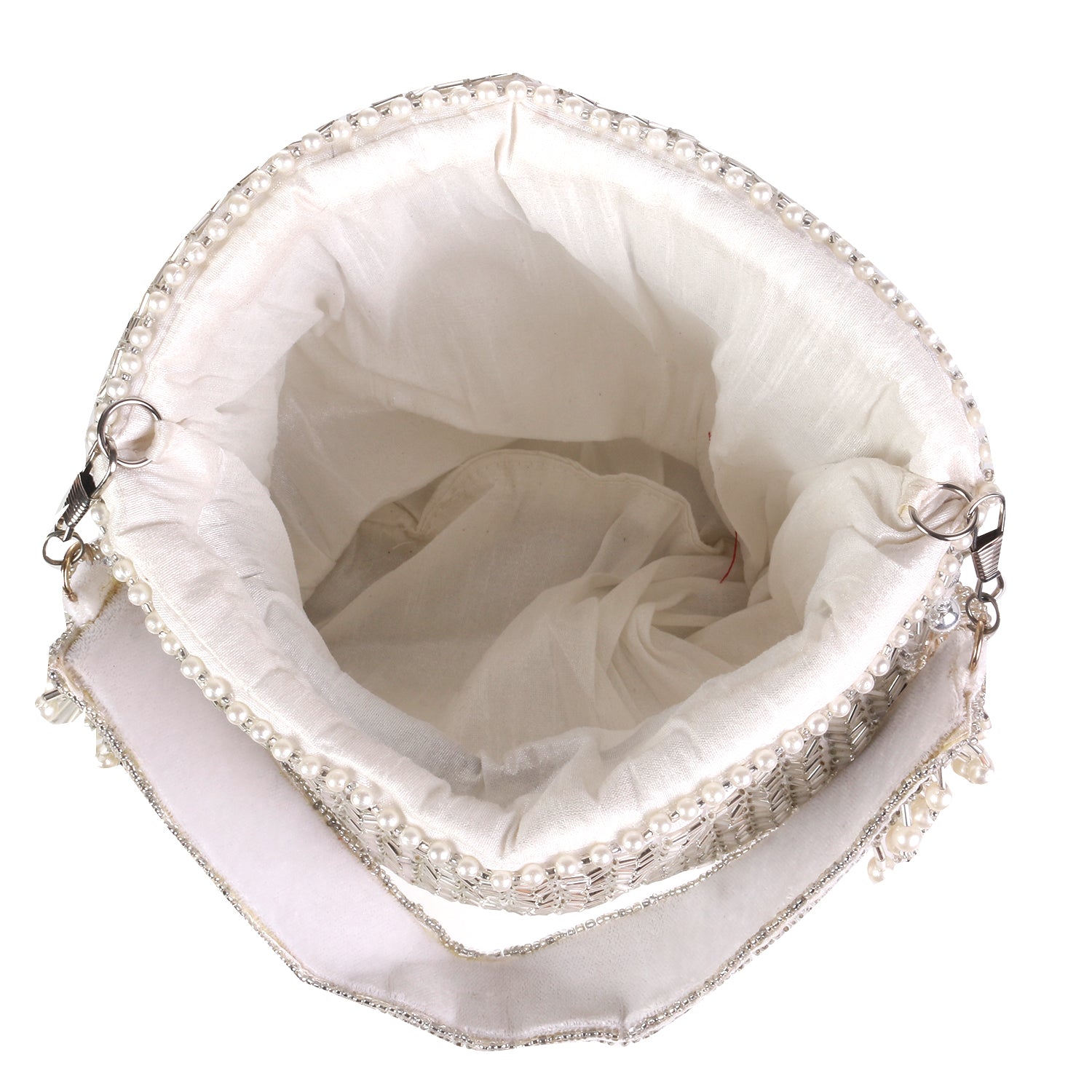 Elegant Silver With Flower Design Embellishment Potli