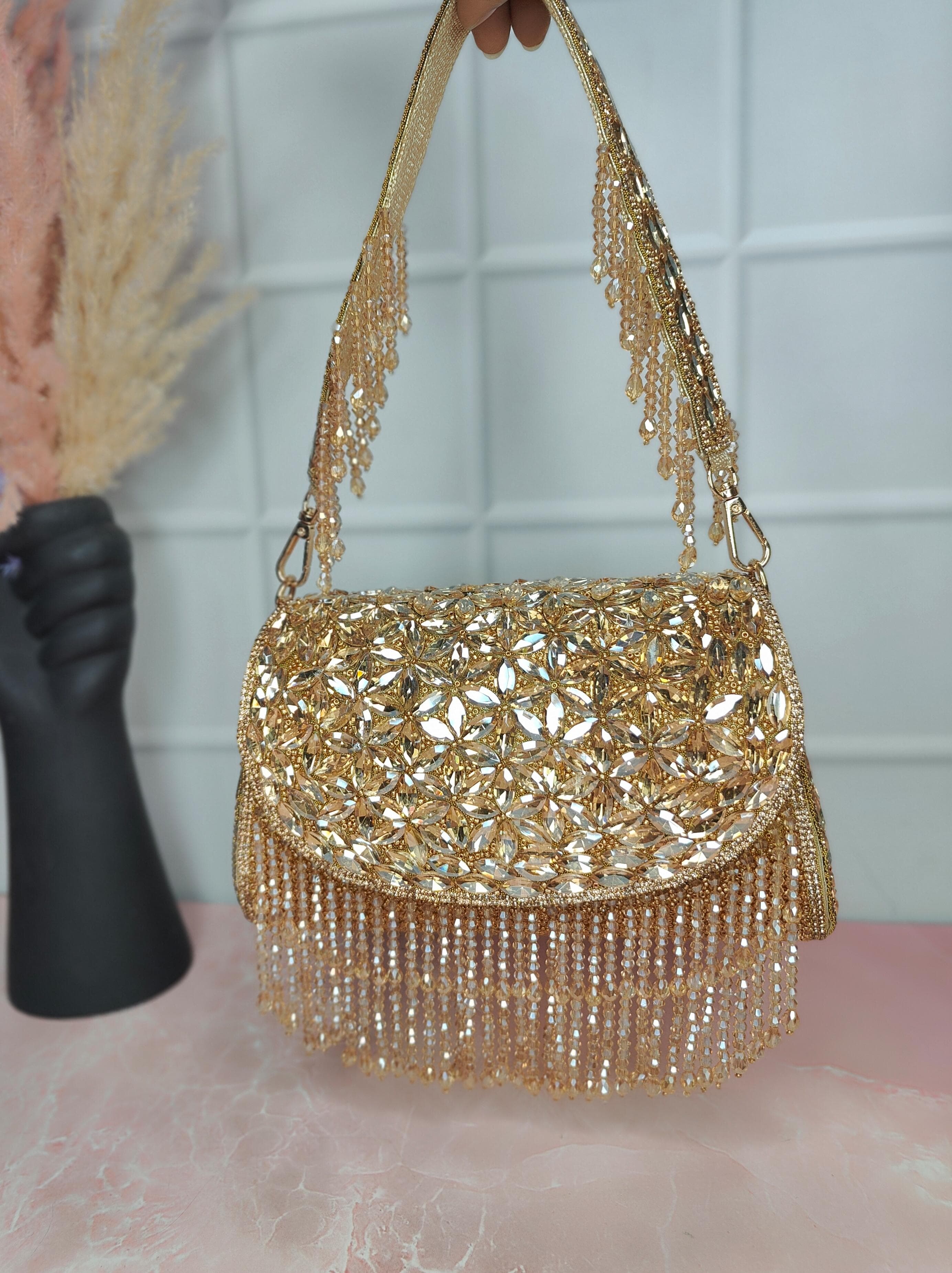 Heavy Crystal Flap Bag