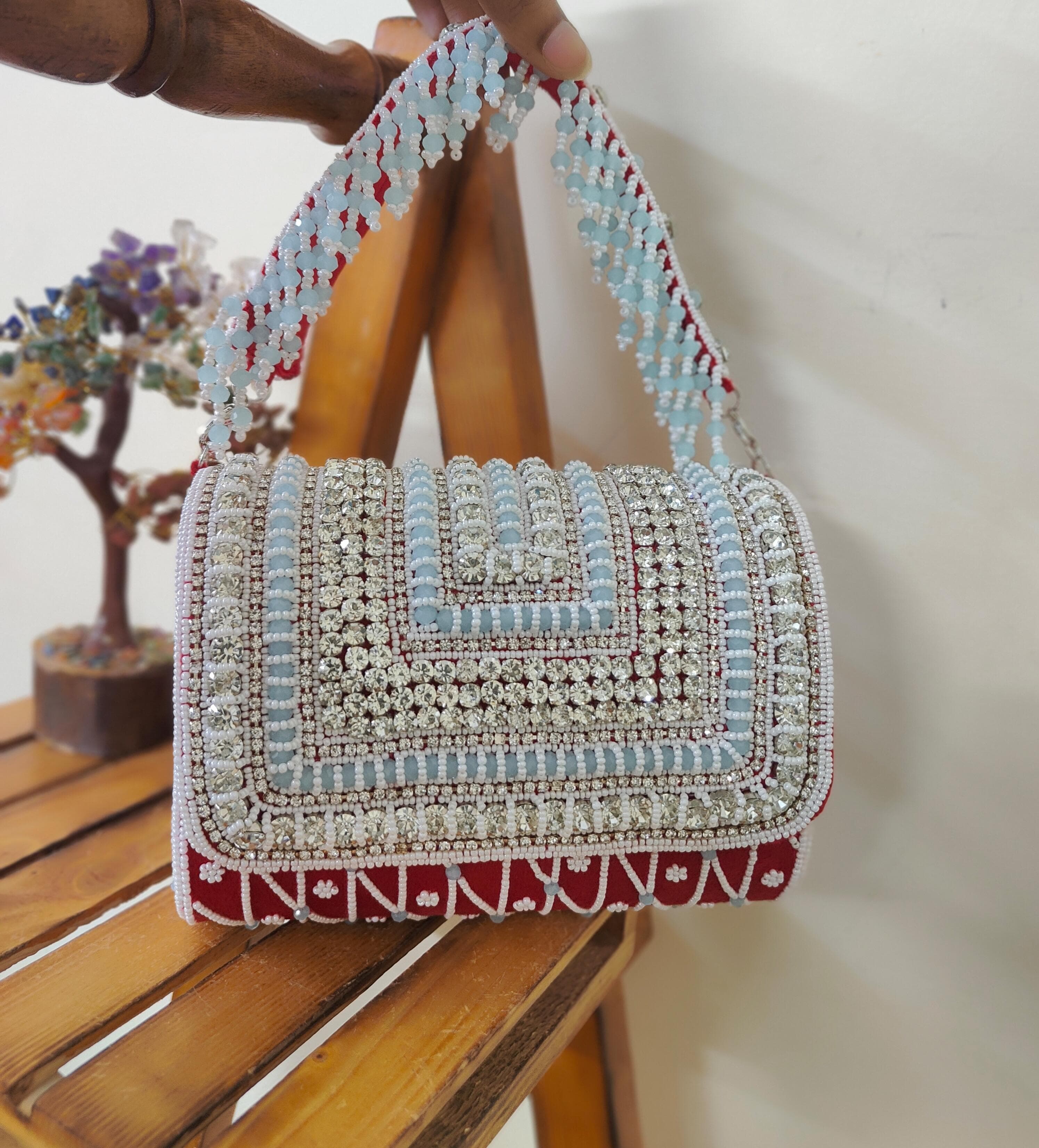 Red Crystal Flap Bag