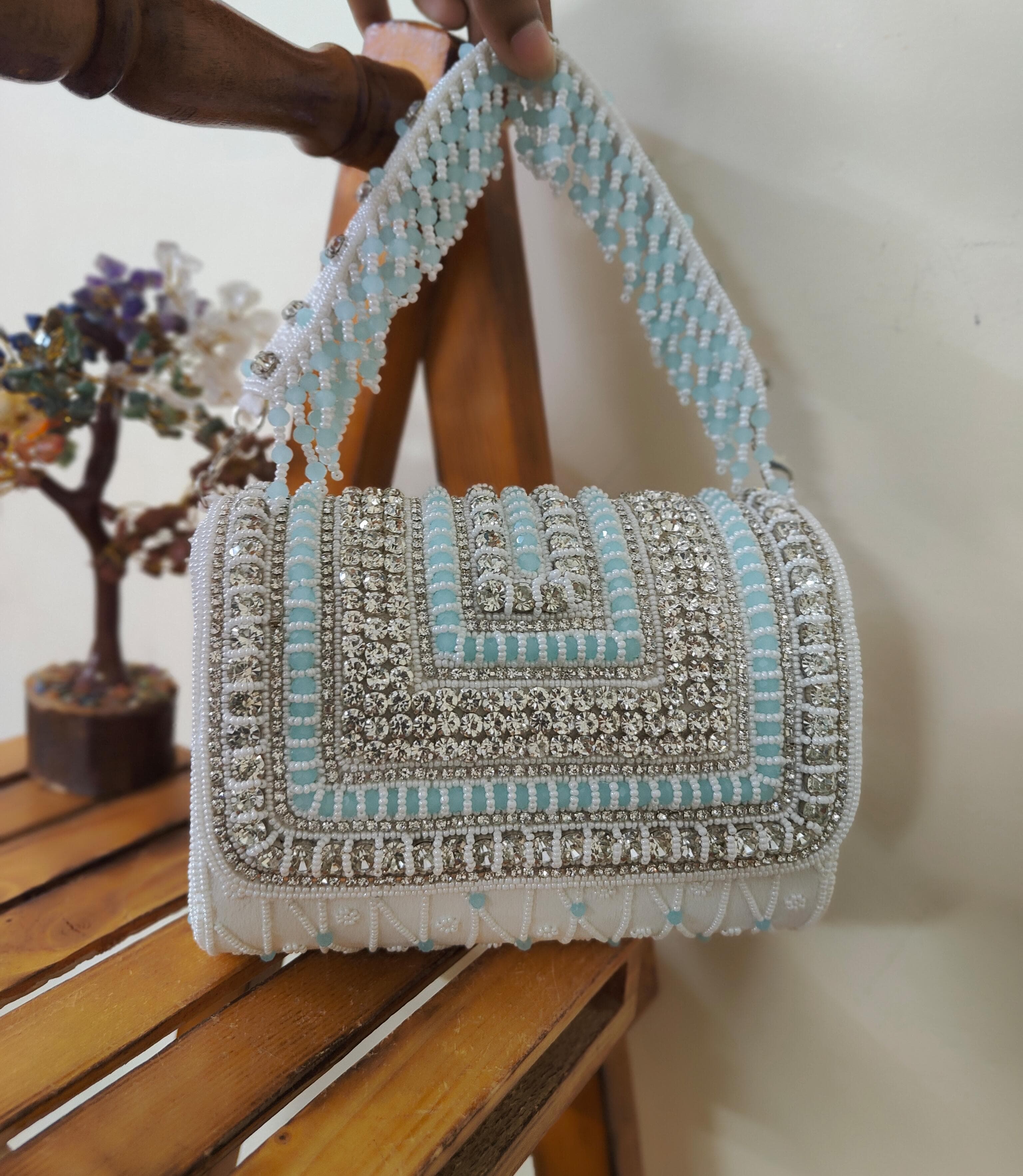 White Crystal Flap Bag