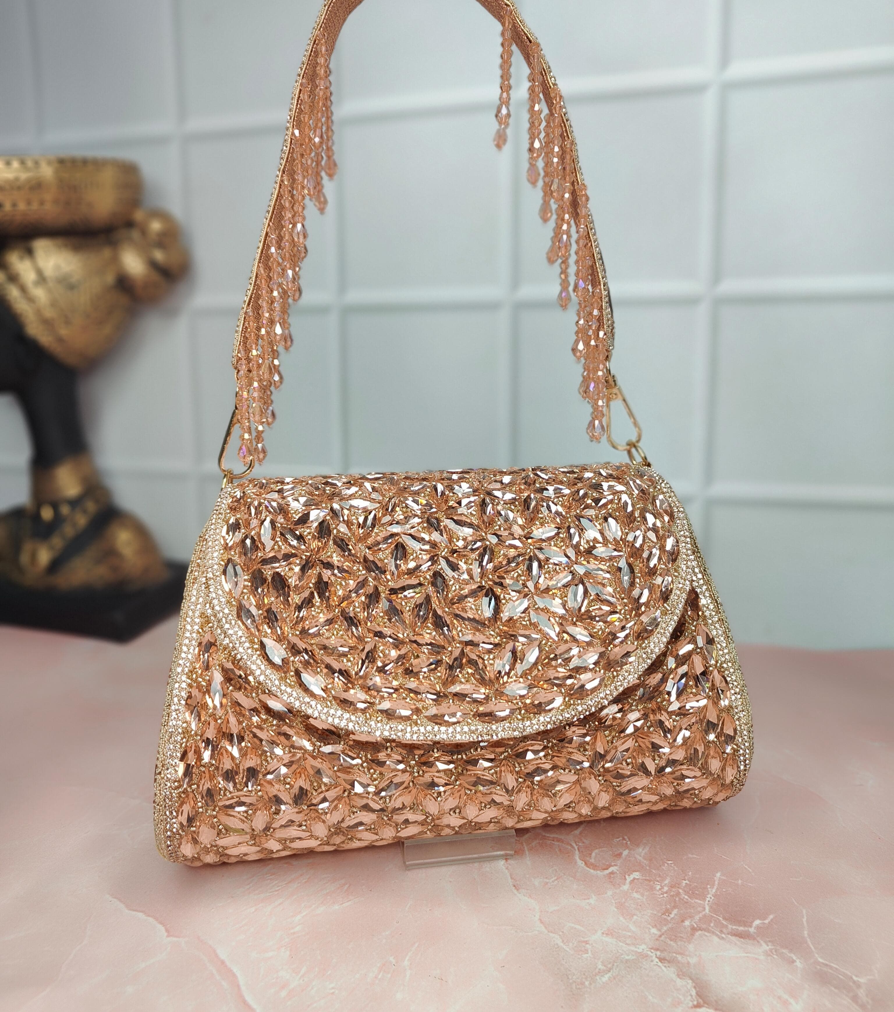 Rose Gold Crystal Flap Bag