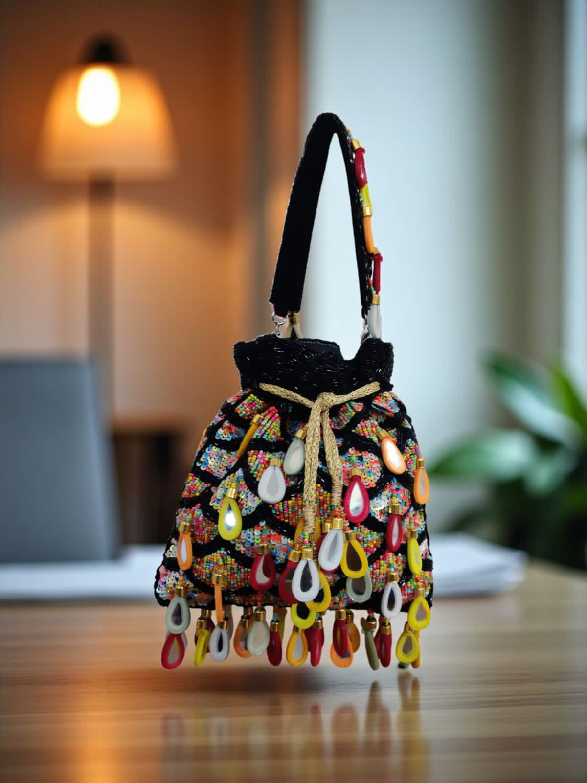 Black Multi Mirror Potli