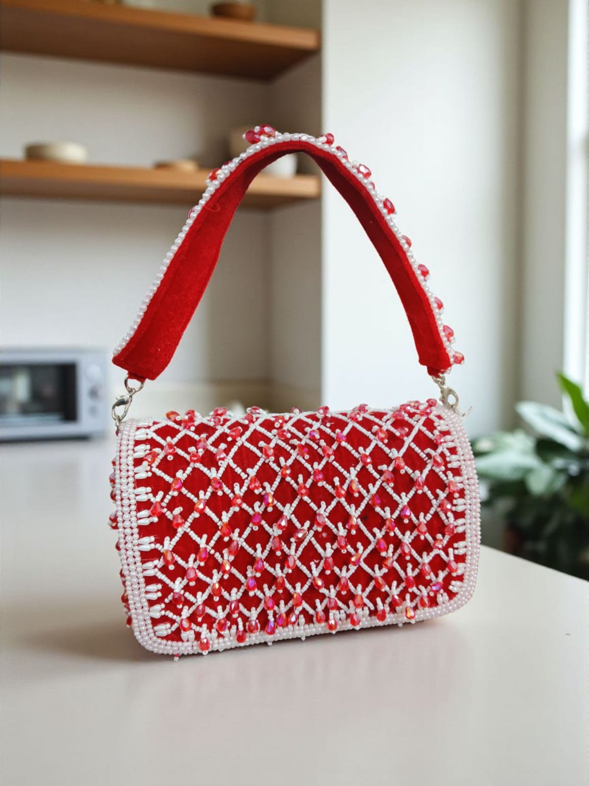 Red Crystal Drop Flap Bag