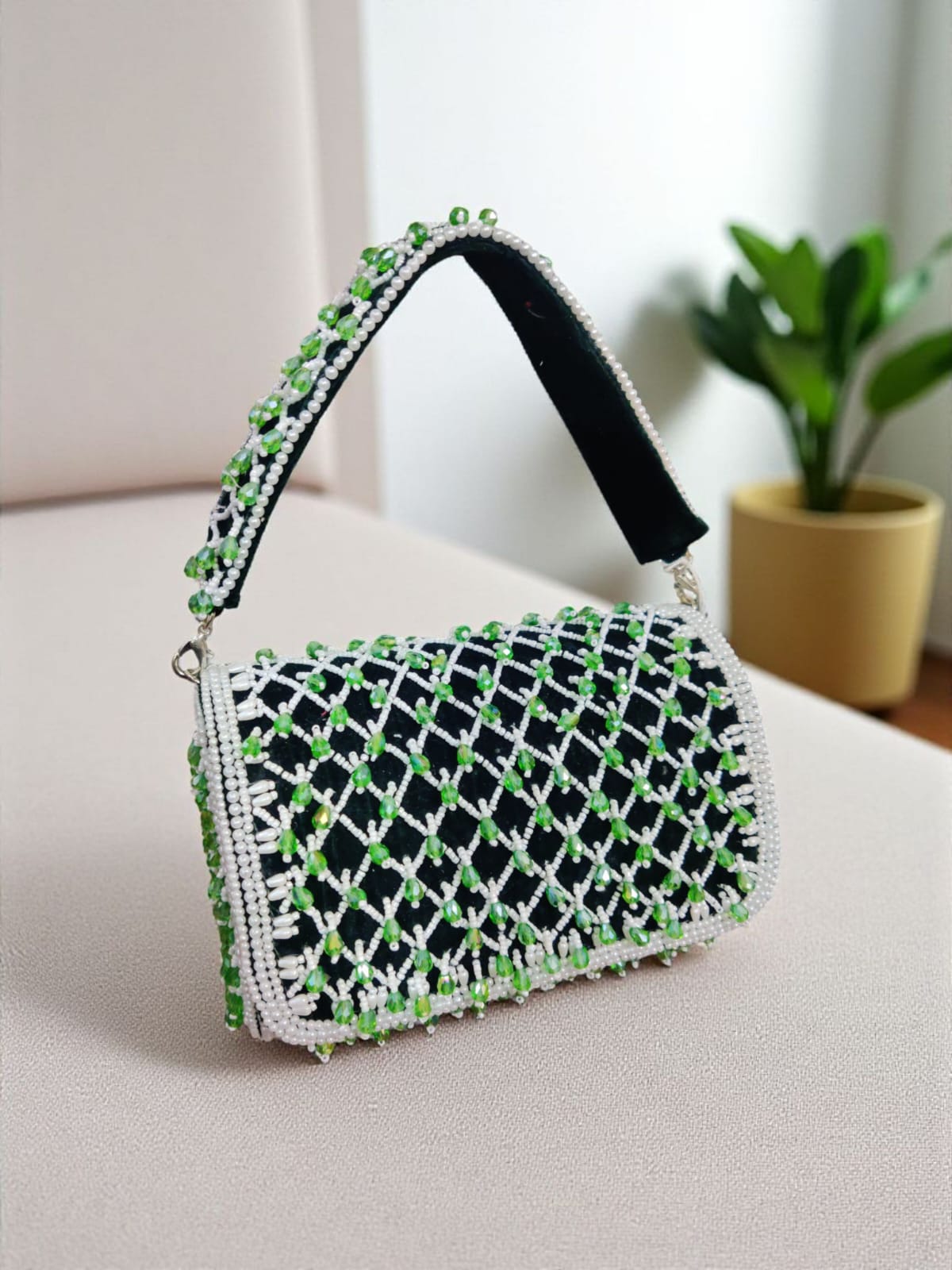 Green Crystal Drop Flap Bag