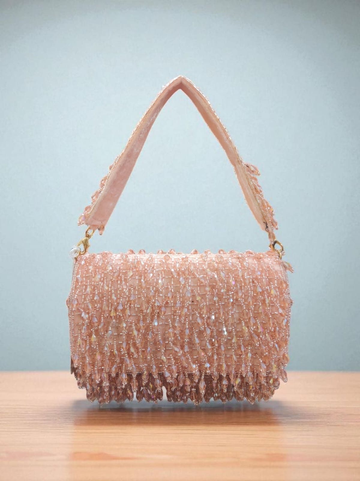 Peach Crystal Flap Bag