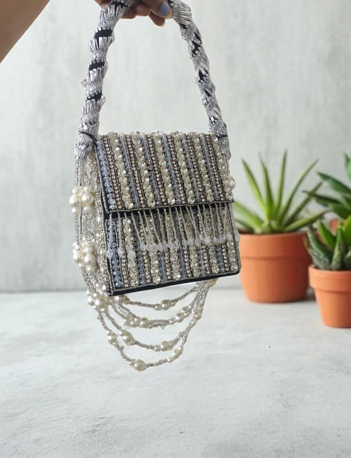 Black Embroidered Flap Bag