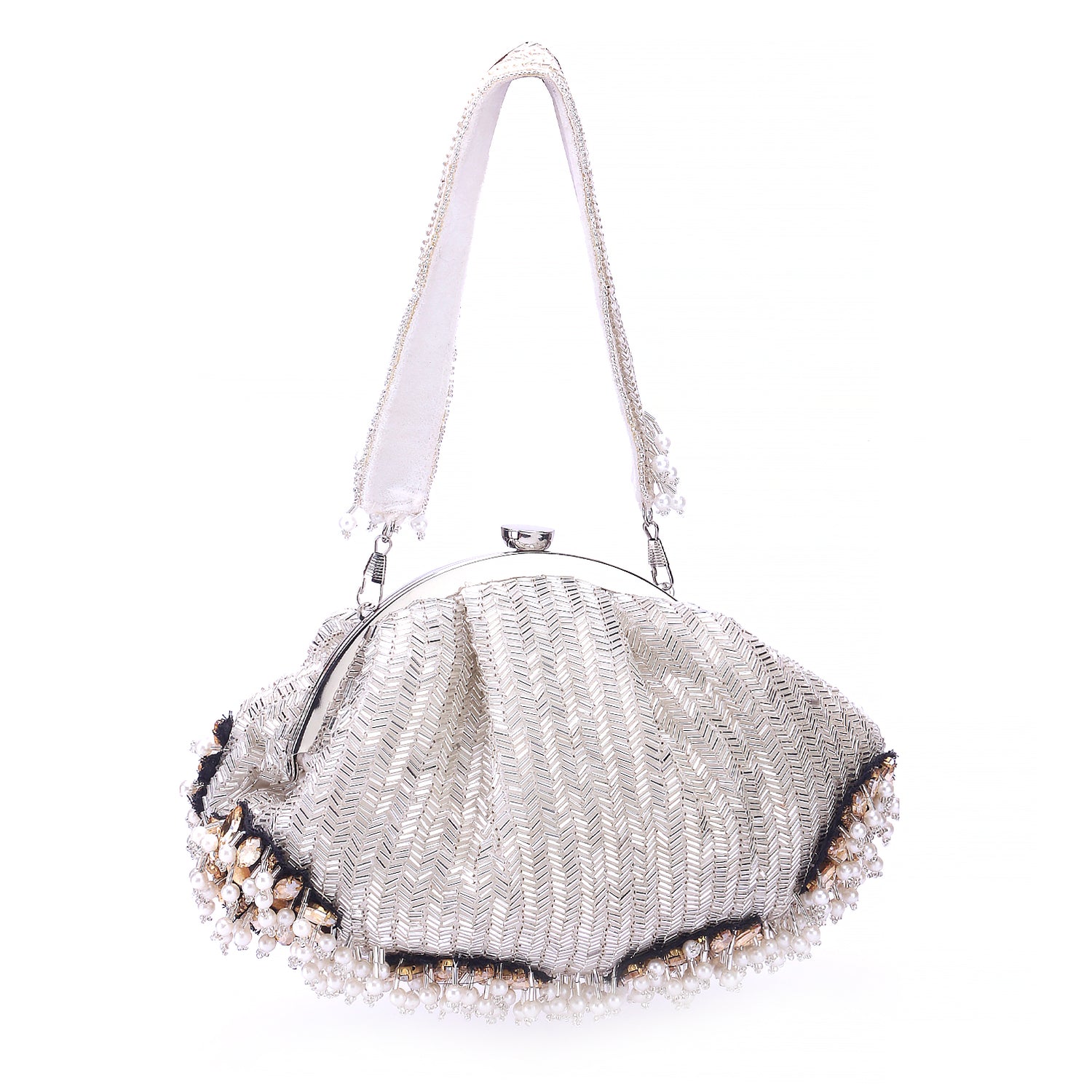 silver brooch design batua clutch