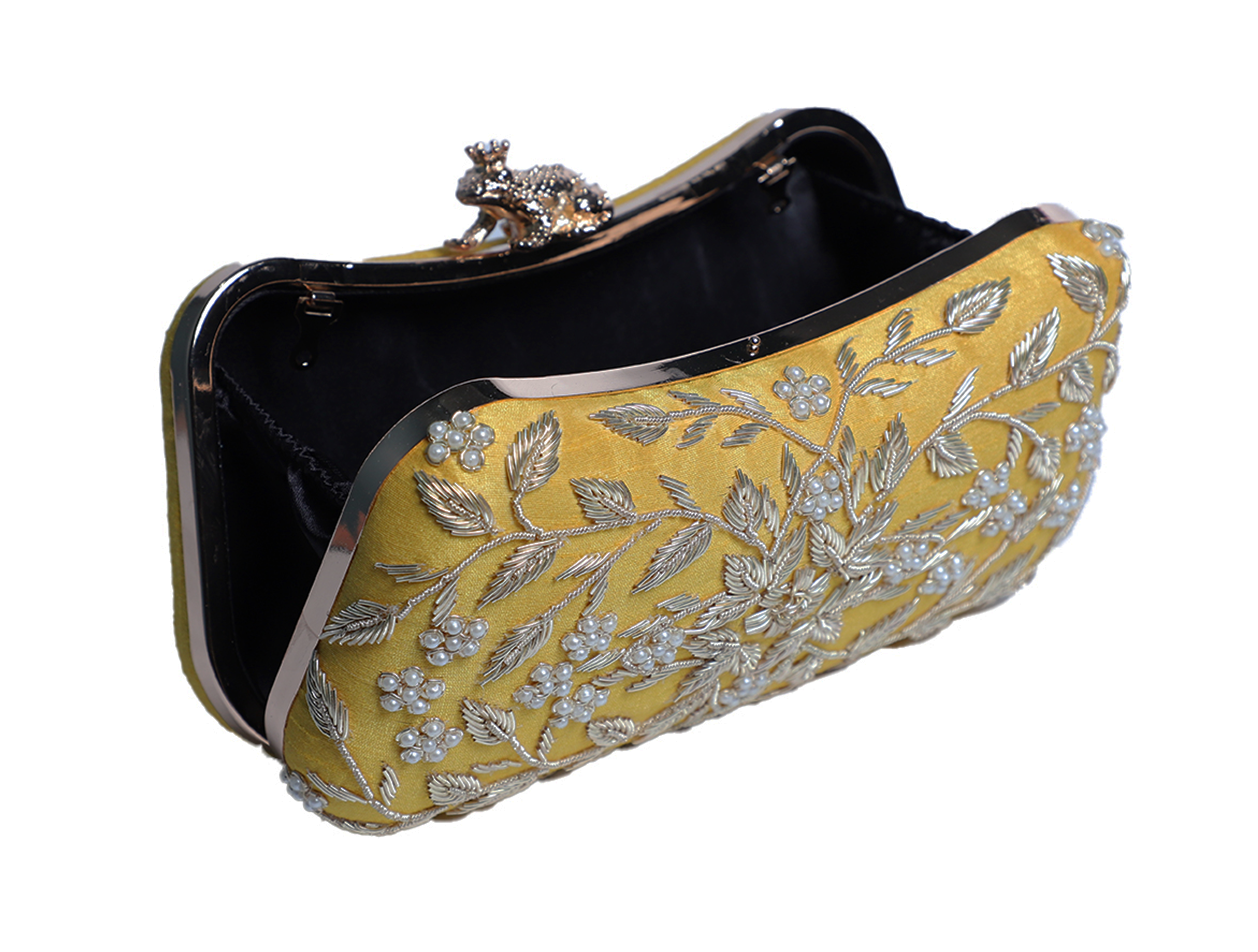 Designer Zardosi Shiny Yellow Clutch for Women & Girls