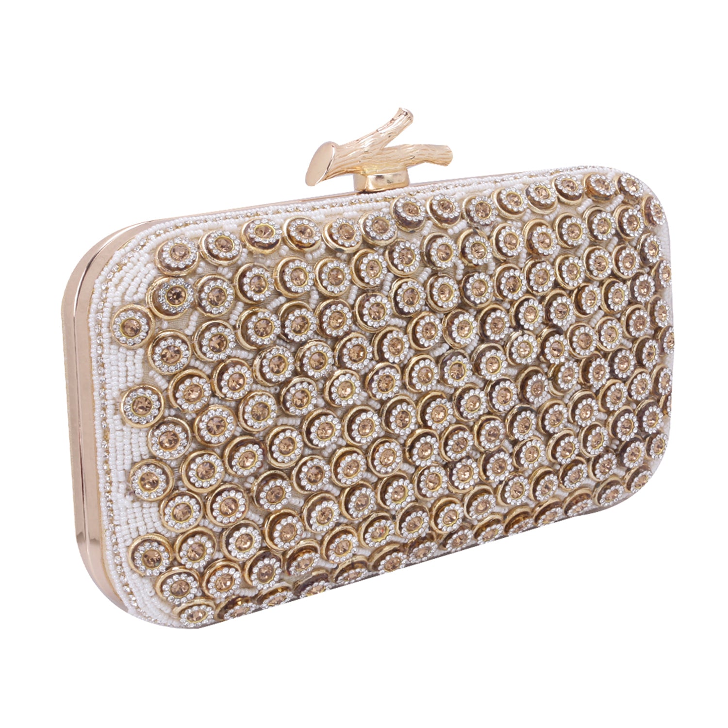 beige embroidered clutch