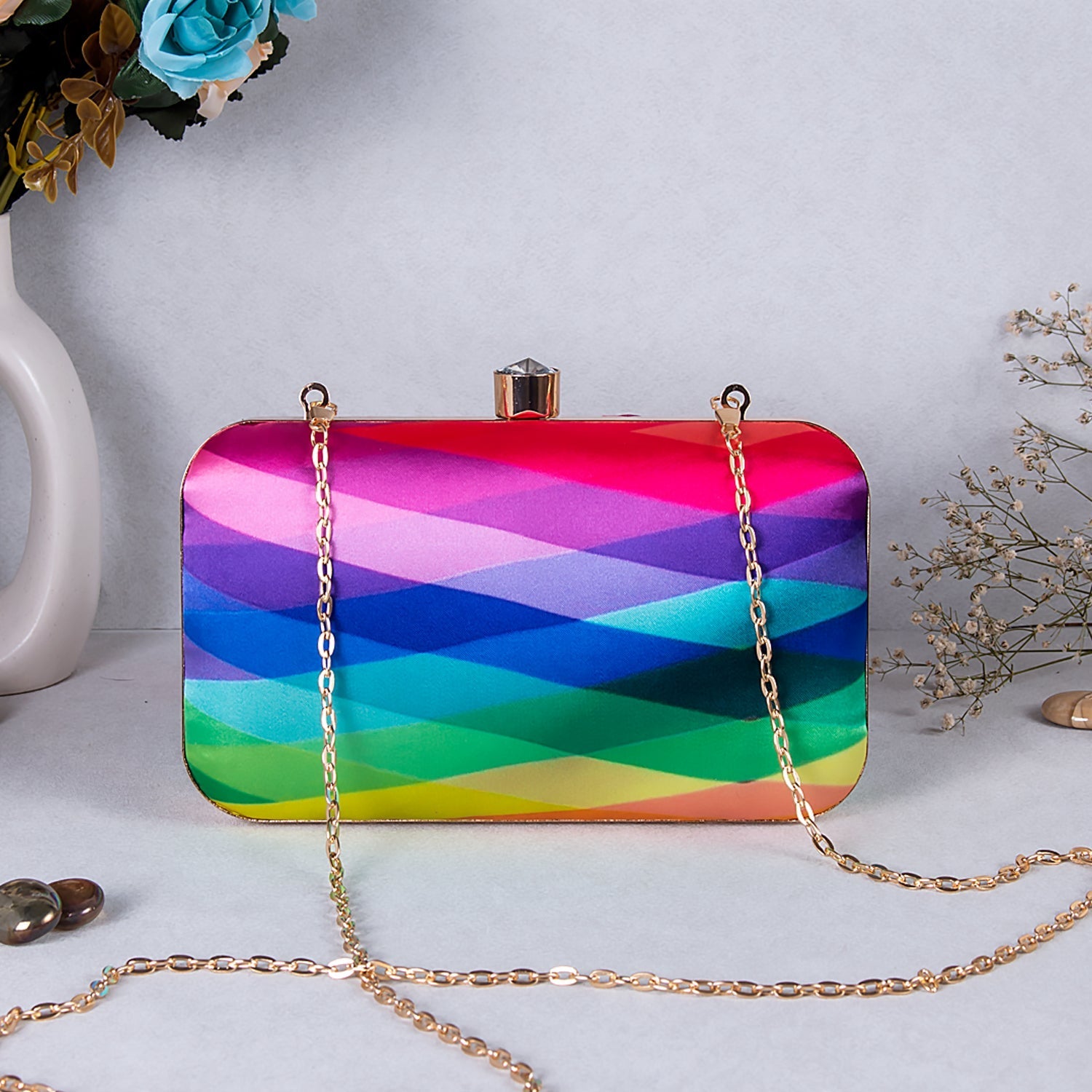 rainbow shades digital printed clutch