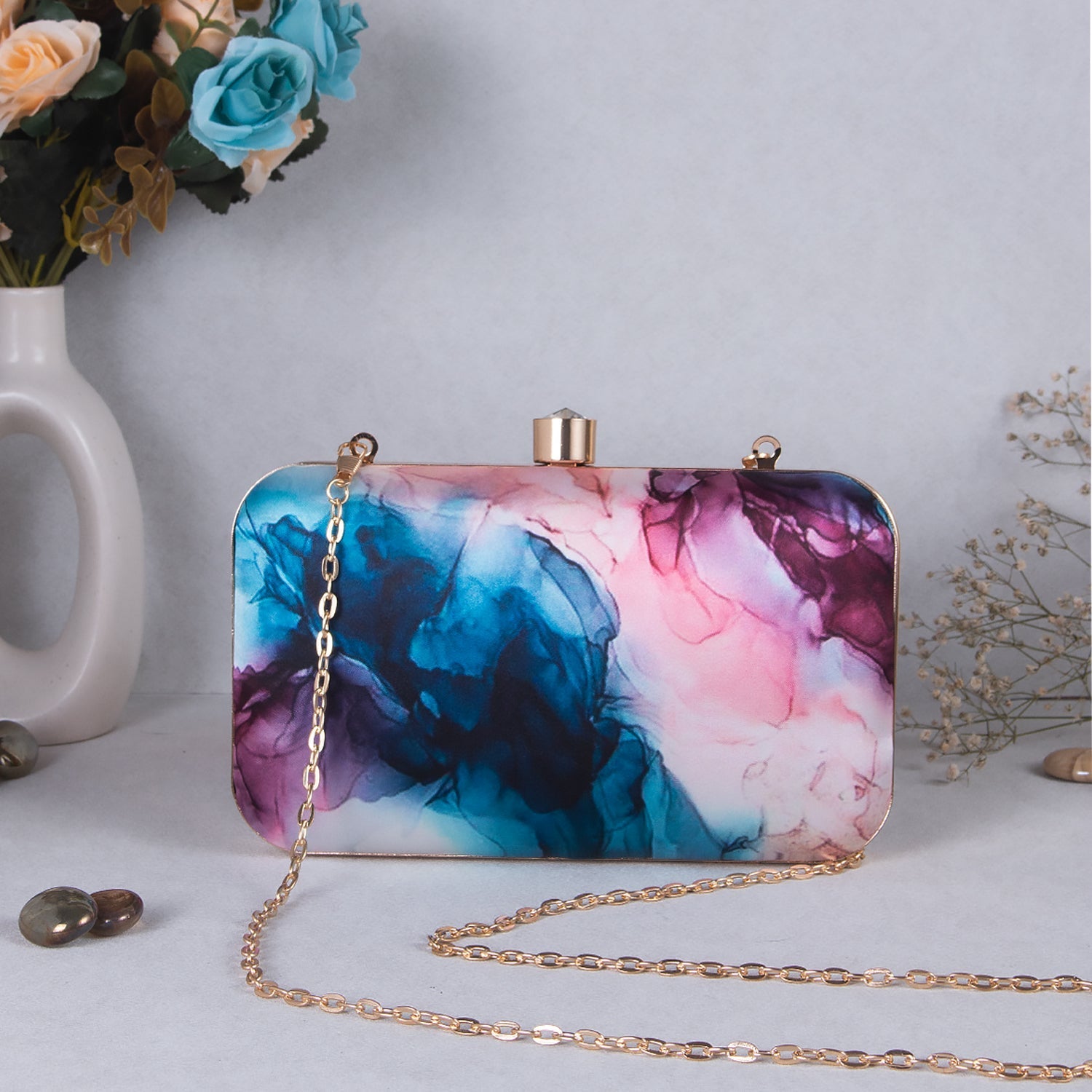 marbel printed clutch