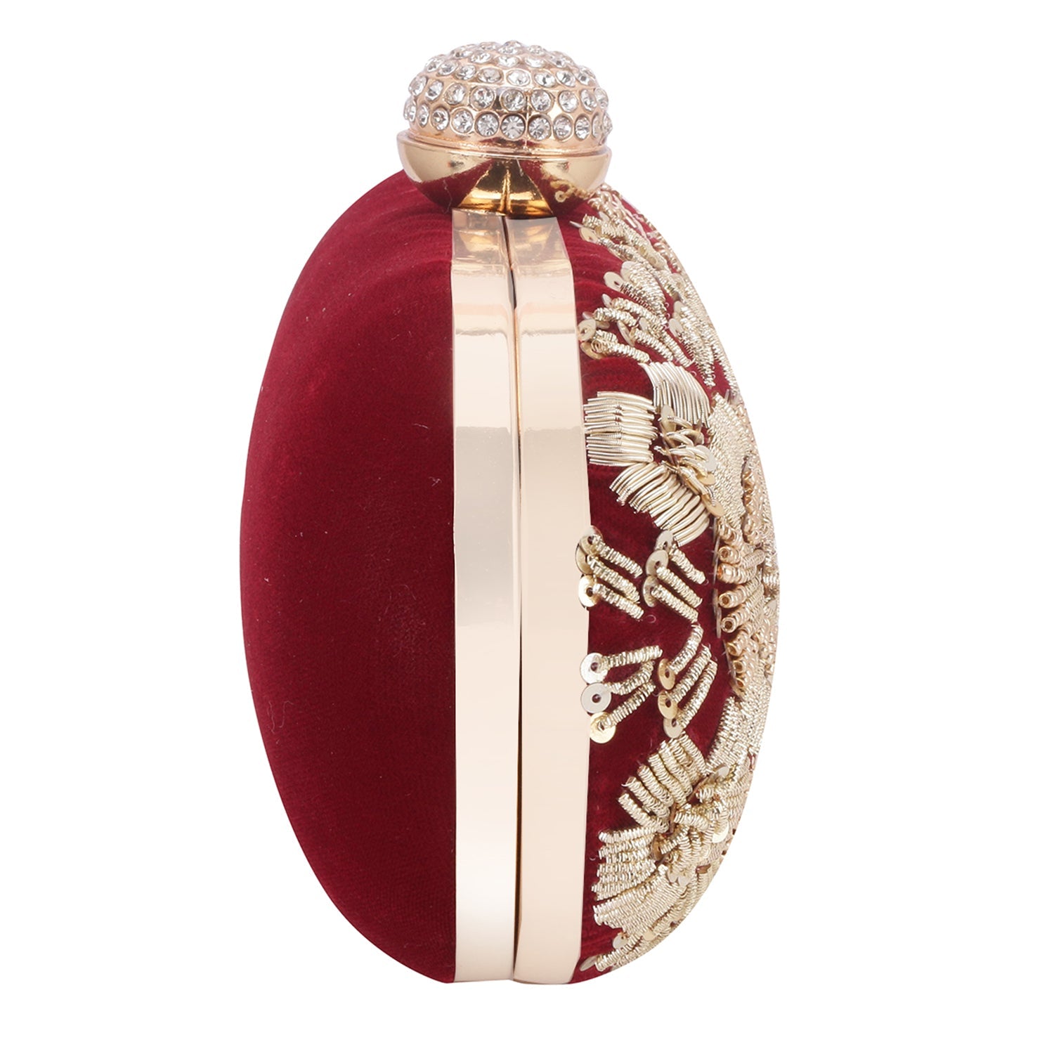 Handmade zardosi maroon oval clutch