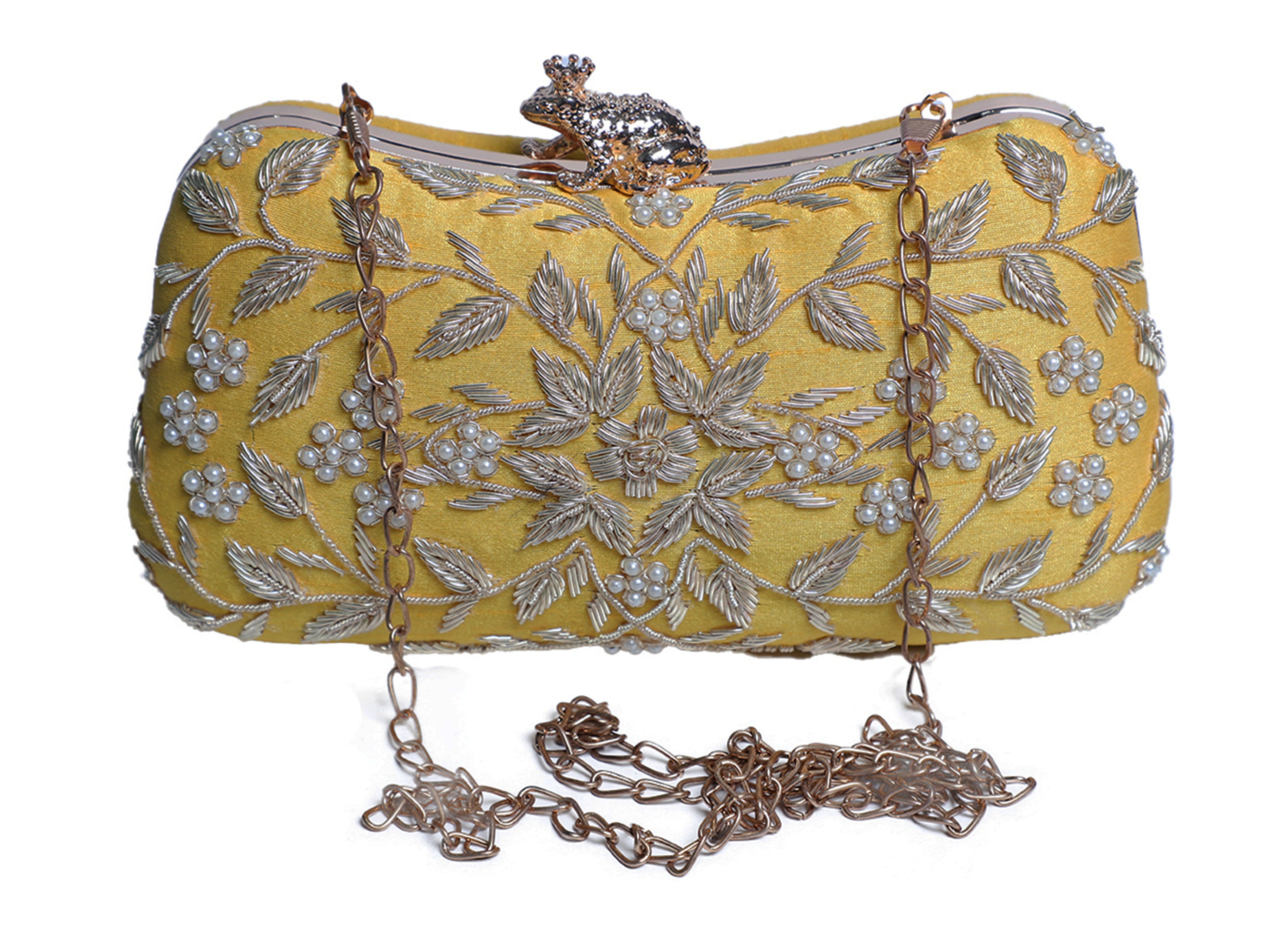 Designer Zardosi Shiny Yellow Clutch for Women & Girls
