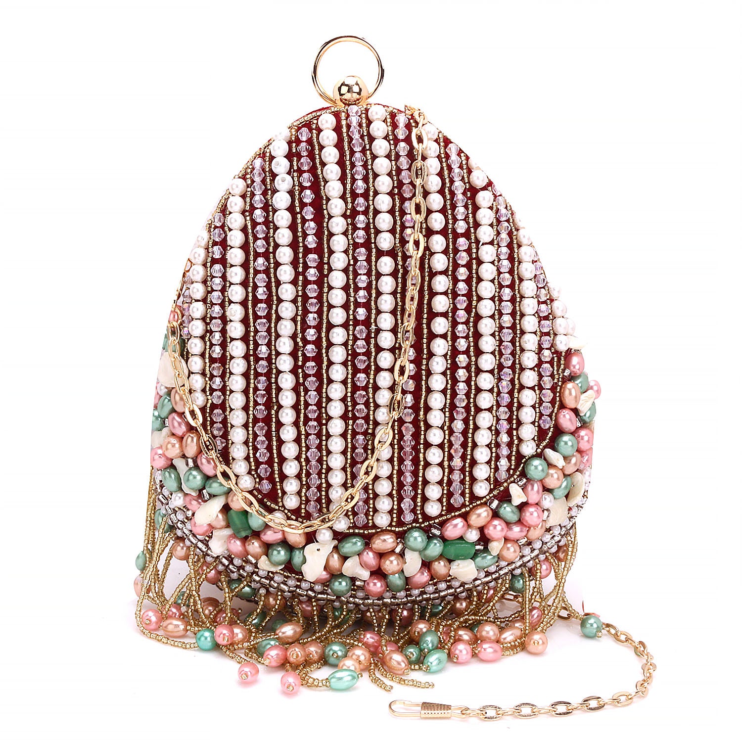 almond shape tassel embroidery clutch